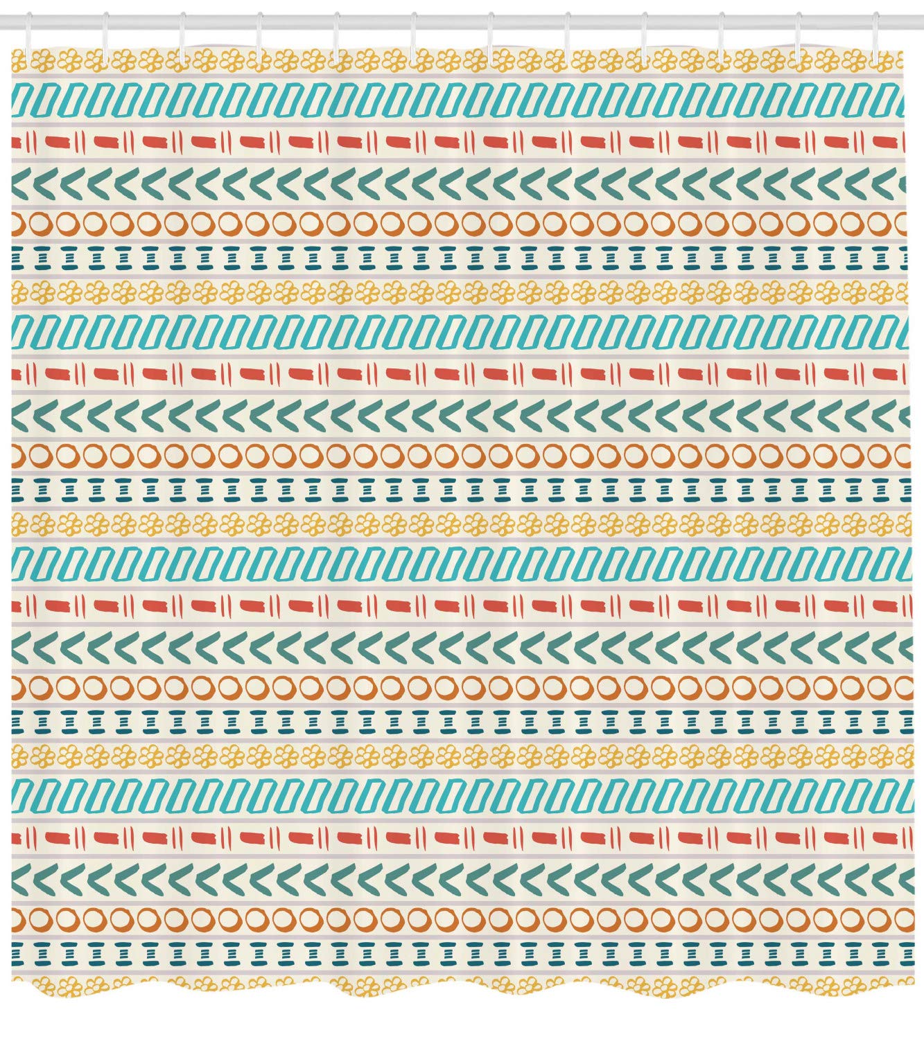 Ambesonne Striped Shower Curtain, Cultural Striped Boho Motif Traditional Southwestern First Nations Artisan, Cloth Fabric Bathroom Decor Set with Hooks, 69