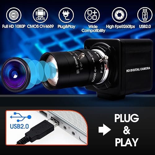 Miniatura 3 de 260fps Variable Focus Camera Optical Zoom Webcam,2mp FHD 1080P Varifocal Web Cam Manual Zoom Lens Webcamera,Raspberry Pi Mac Vari-Focus USB Web