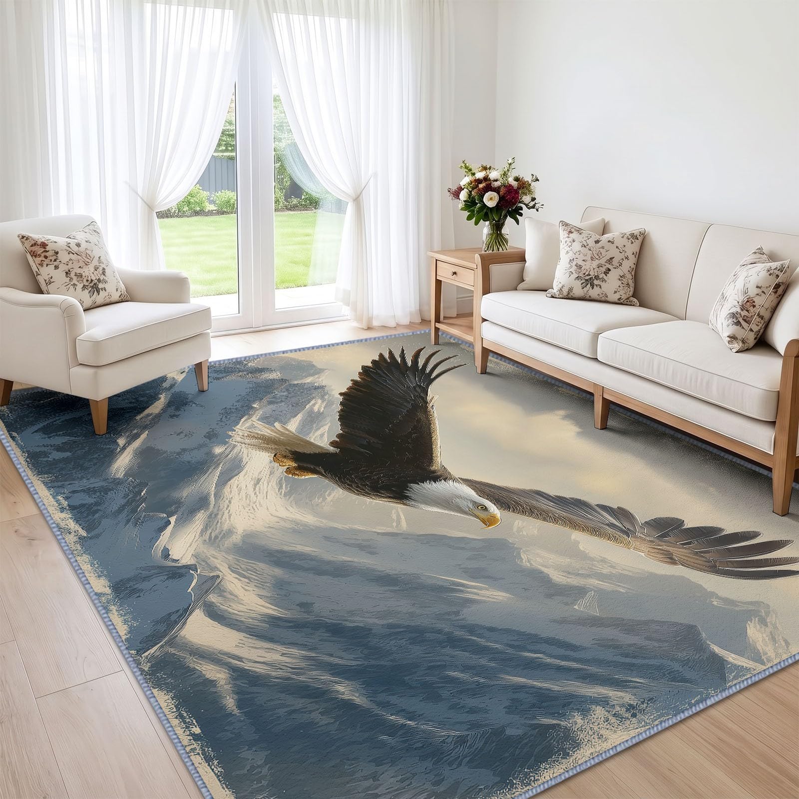 Generisch Adler Schneeberg Alfombra lavable a máquina para el salón, 120 x 170 cm, diseño vintage de animal natural, pelo corto suave, parte trasera antideslizante, fácil de limpiar, para dormitorio y