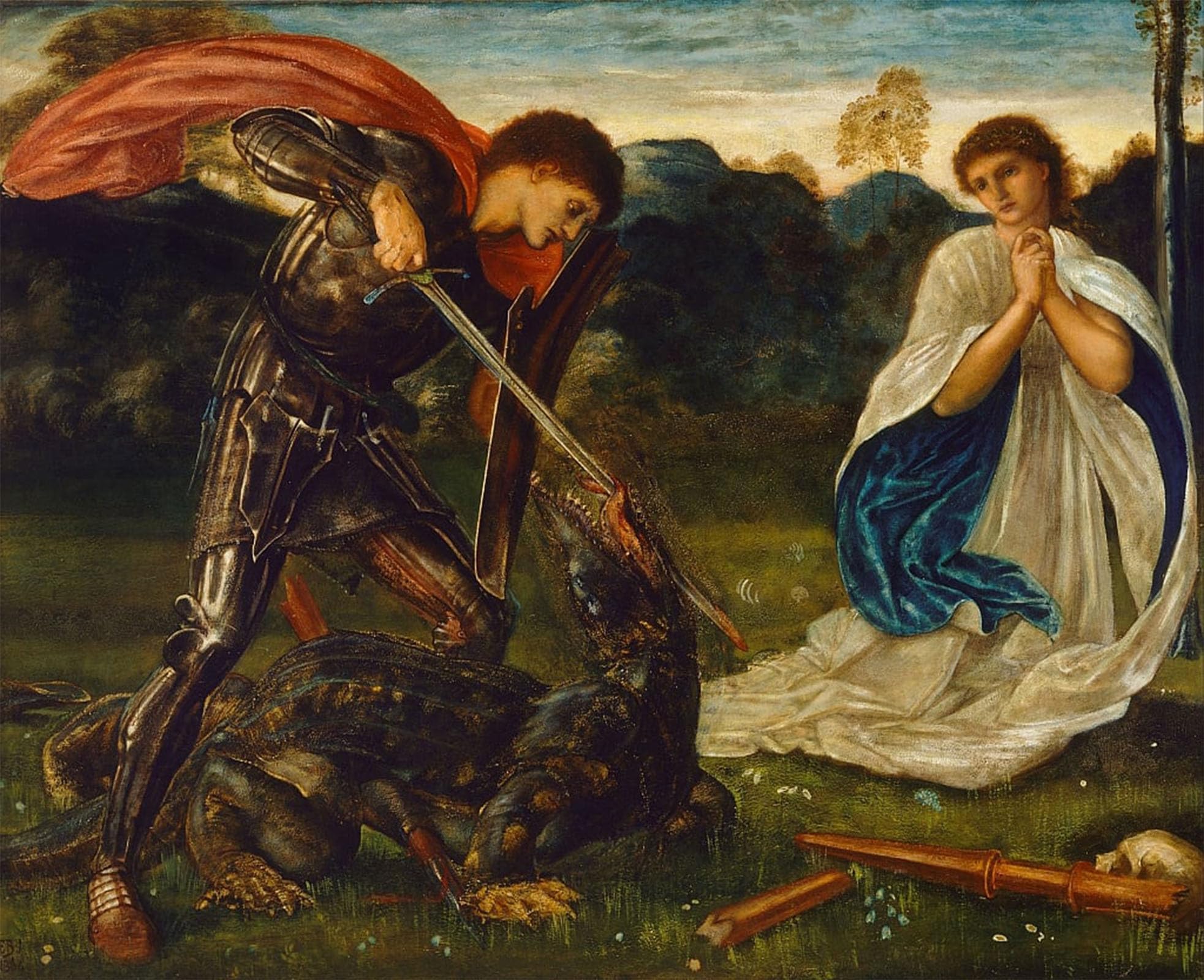 Rzhrhjes No Frame Vintage Picture Wall Picture Painting Print Poster The Fight St George Killing The Dragon Vi By Edward Burne Jones Abstract Wall Art Painting For Office Decor 60X90cm