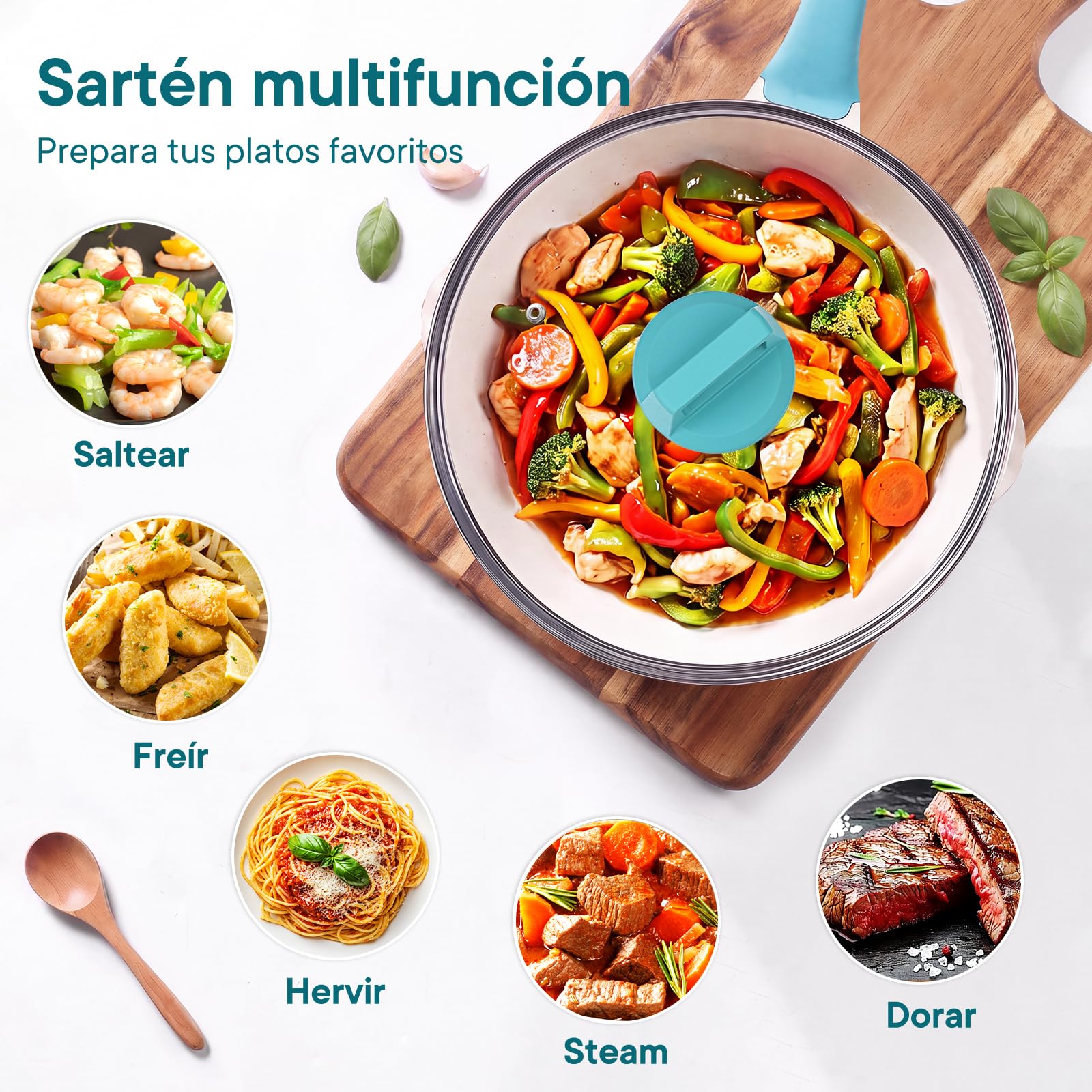 GiPP SartéN Antiadherente Con Tapa, SartéN Profunda De 30 Cm Y 5.1L, Sarté De CeráMica, Mango Que Se Mantiene FríO, SartN De InduccióN, Saludable Y No TóXica,azul