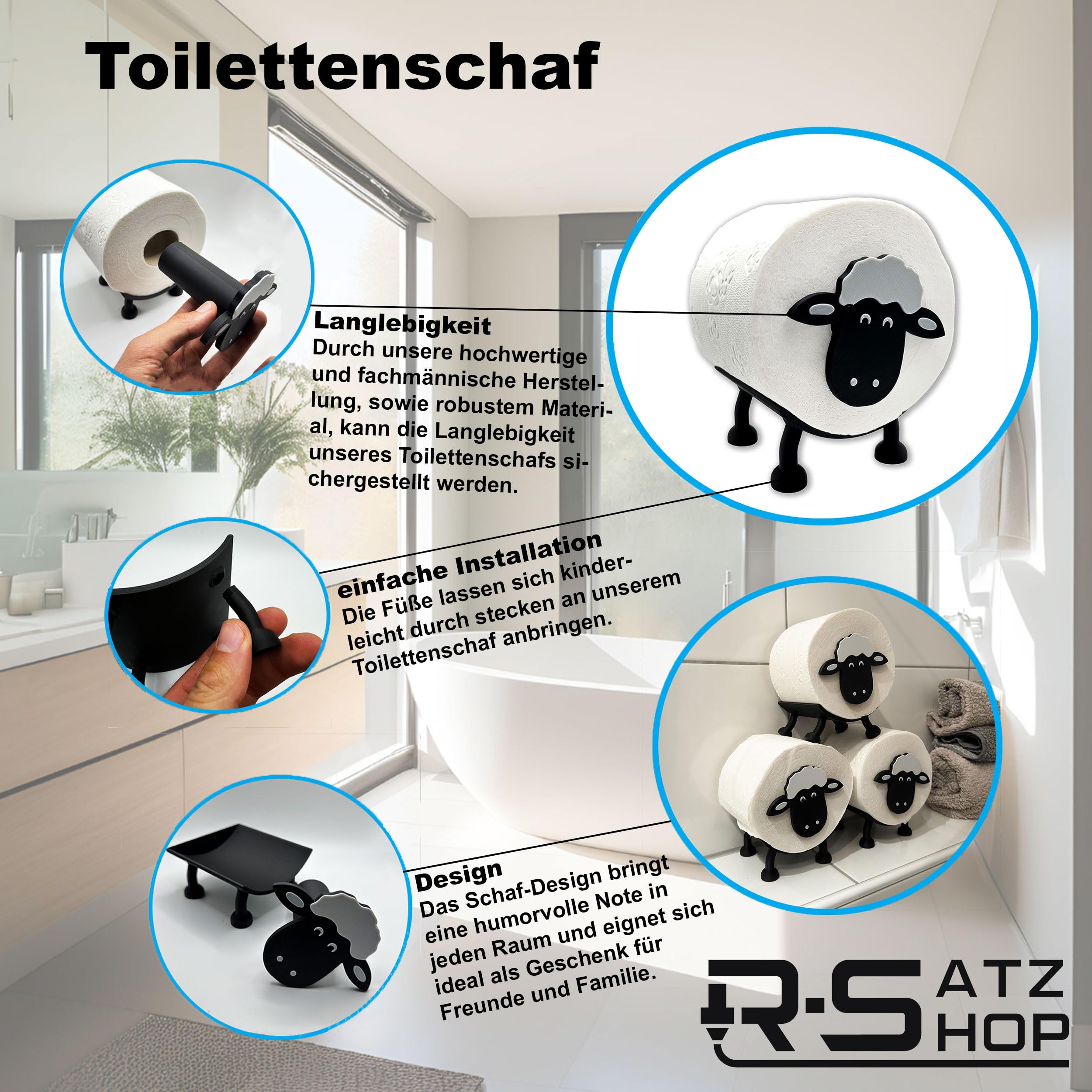 Sheep Toilet Paper Holder for 38 and 42 mm Rolls, Toilet Paper, Toilet Roll Holder, Toilet Paper Holder Storage or as a Gift - Image 2