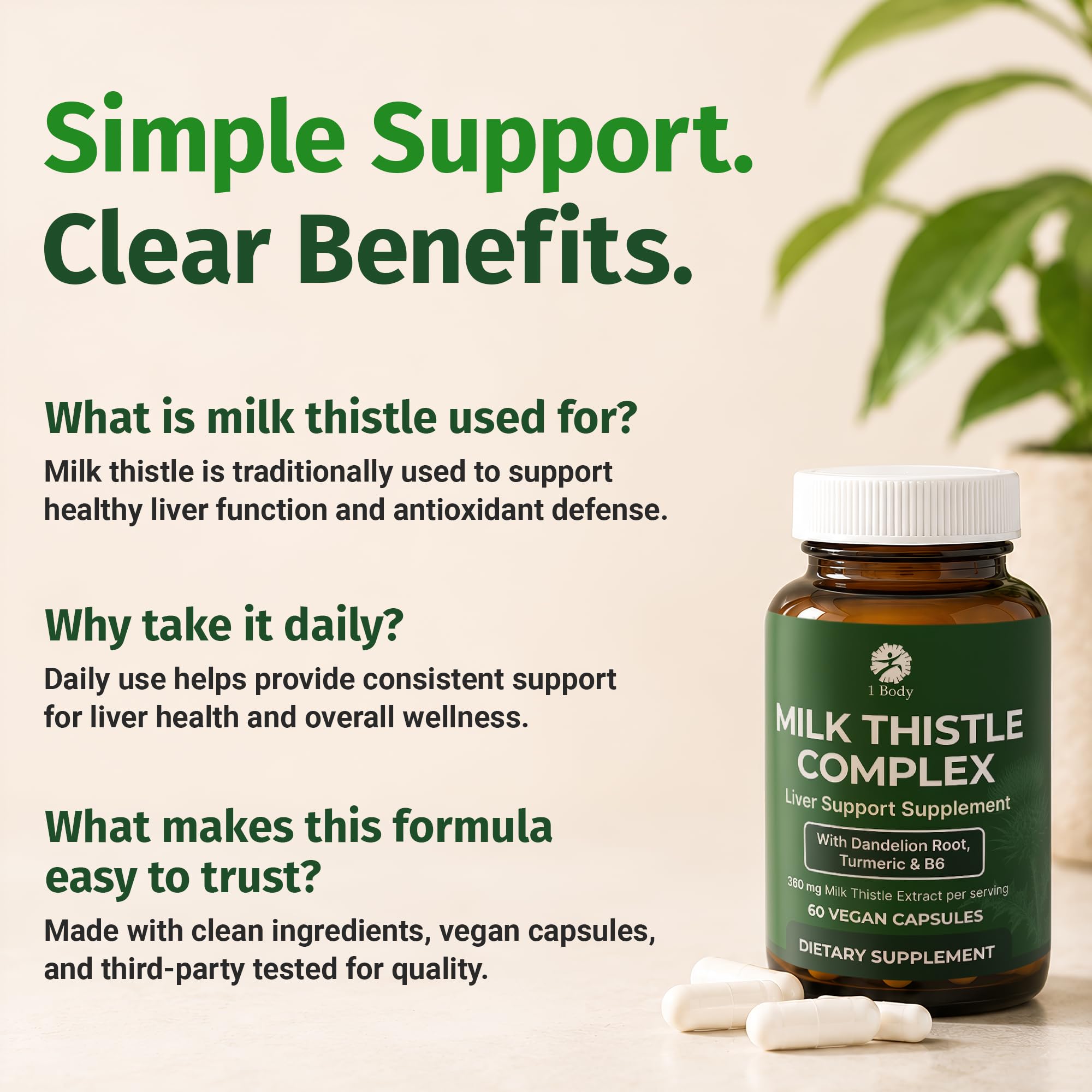1 Body Milk Thistle Complex, Liver Support, 60 Vegan Capsules, 30 Servings — Amazon image 9