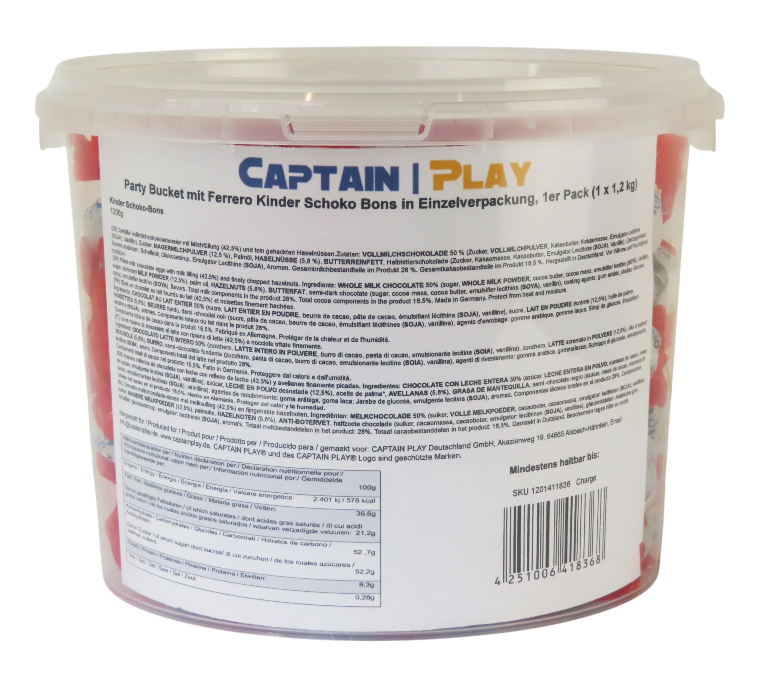 Party Bucket mit Ferrero Kinder Schoko Bons in Einzelverpackung, 1er Pack (1 x 1,2 kg)