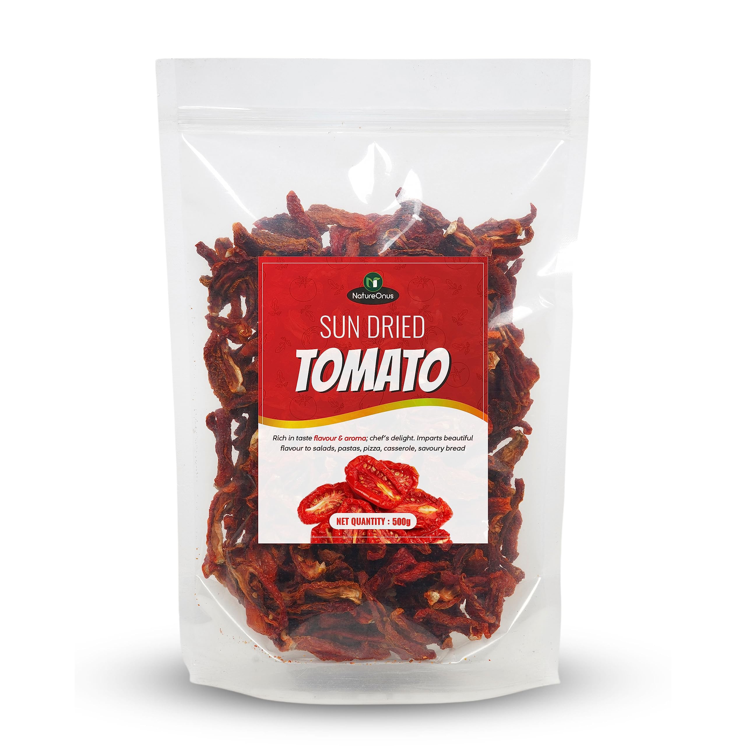 NatureOnus Sun Dried Tomato, 500g | 100% Natural Tomatoes | Hygienically Solar Dried | Anti-oxidant Rich | Use in Dips, Marinades, Salads, Pasta, Veggies, Dals, Curries, Pulav, Soups, Stews, Burgers