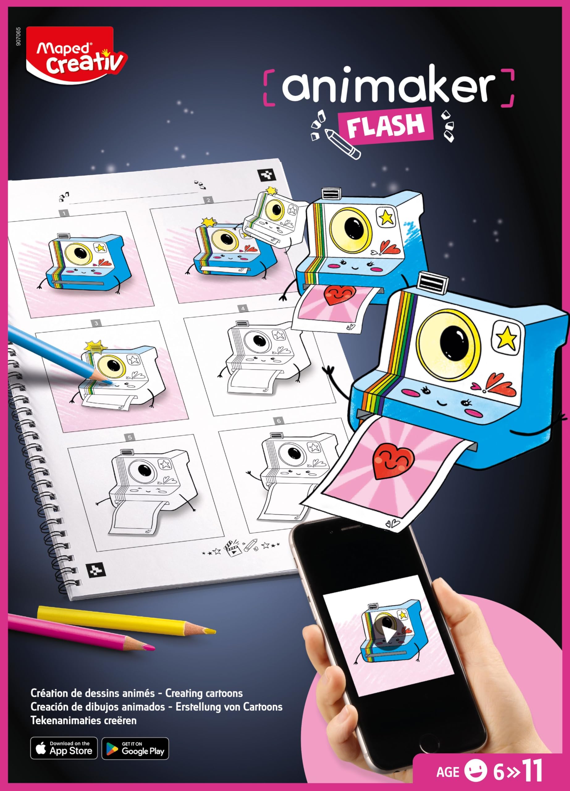 Maped Creativ - Animaker Flash Poetic - Tworzenie animacji - Kompletny zestaw z notatnikiem do kolorowania + ołówkami i materiałami Instrukcje i Dostęp do Aplikacji Animaker - Od 6 lat