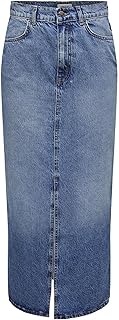 Falda Vaquera Maxi para Mujer con Abertura en la Parte Delantera Stone Denim Wash Falda con Cintura Media y Bolsillos Delanteros.