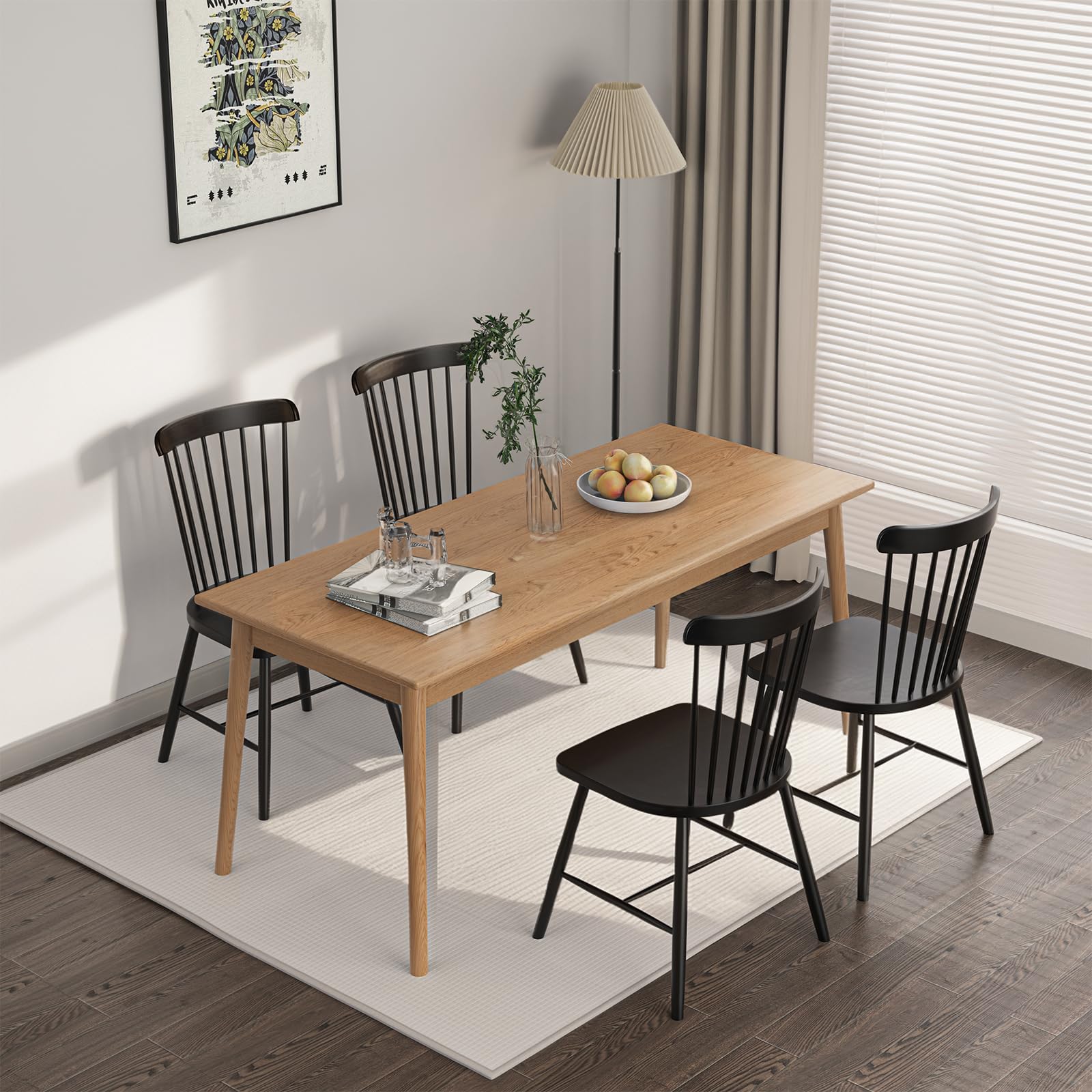 AmoUnico Dining Chairs Set of 4, Windsor Dining Chairs, Spindle Back Wooden Chair for Kitchen and Dining Room, Dining Room Chairs, Windsor Chairs Set