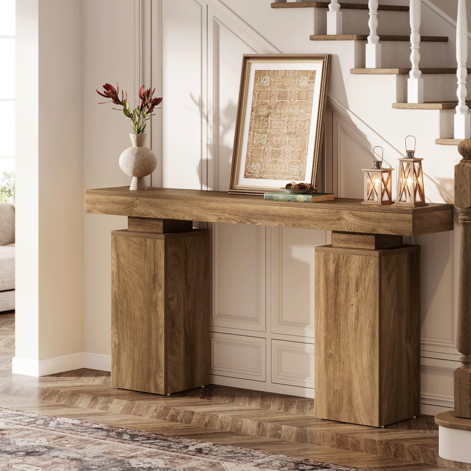 Tribesigns Mesa Consola de160 cm de Largo, Mesa de Entrada de Granja detrás del sofá, Mesa de Entrada de Madera para vestíbulo, Muebles Modernos para decoración de Sala de Estar, Entrada (Natural)