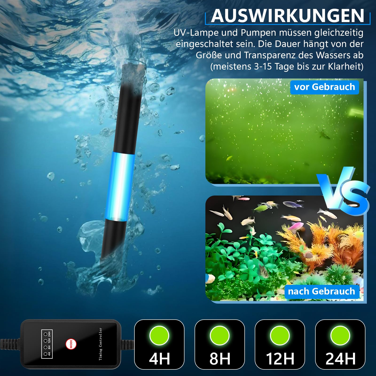 Pompe de filtre d'aquarium 18 W pour réservoir de poisson de 150 à 380 l, clarificateur UVC 8 W, 1200 l/h, pompe à eau, pompe à eau, alimentation en air, pompe d'écoulement pour aquariums