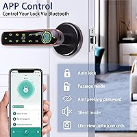 Vista 6 de 5-in-1 Unlock - Fingerprint, Bluetooth, Code, IC Card, Key Fingerprint Door Lock, Smart Door knob,Biometric Door Lock for Bedroom Home Hotel Office