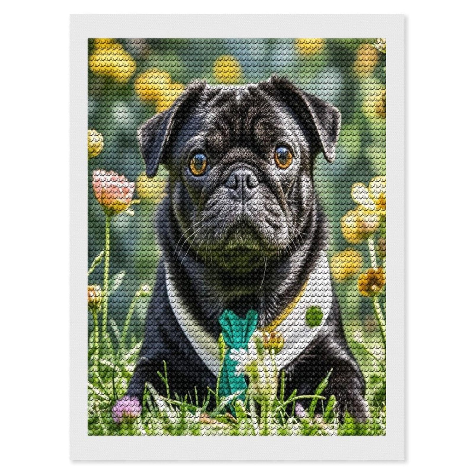 FekiLoot Cute Black Pug Dog Diamond Painting Kits for Adults Full Round Drill Diamond Art Kits for Beginners 5D DIY Diamond Dots Paintings Diamonds Pictures Gem Art Home Wall Decor 12"x16"