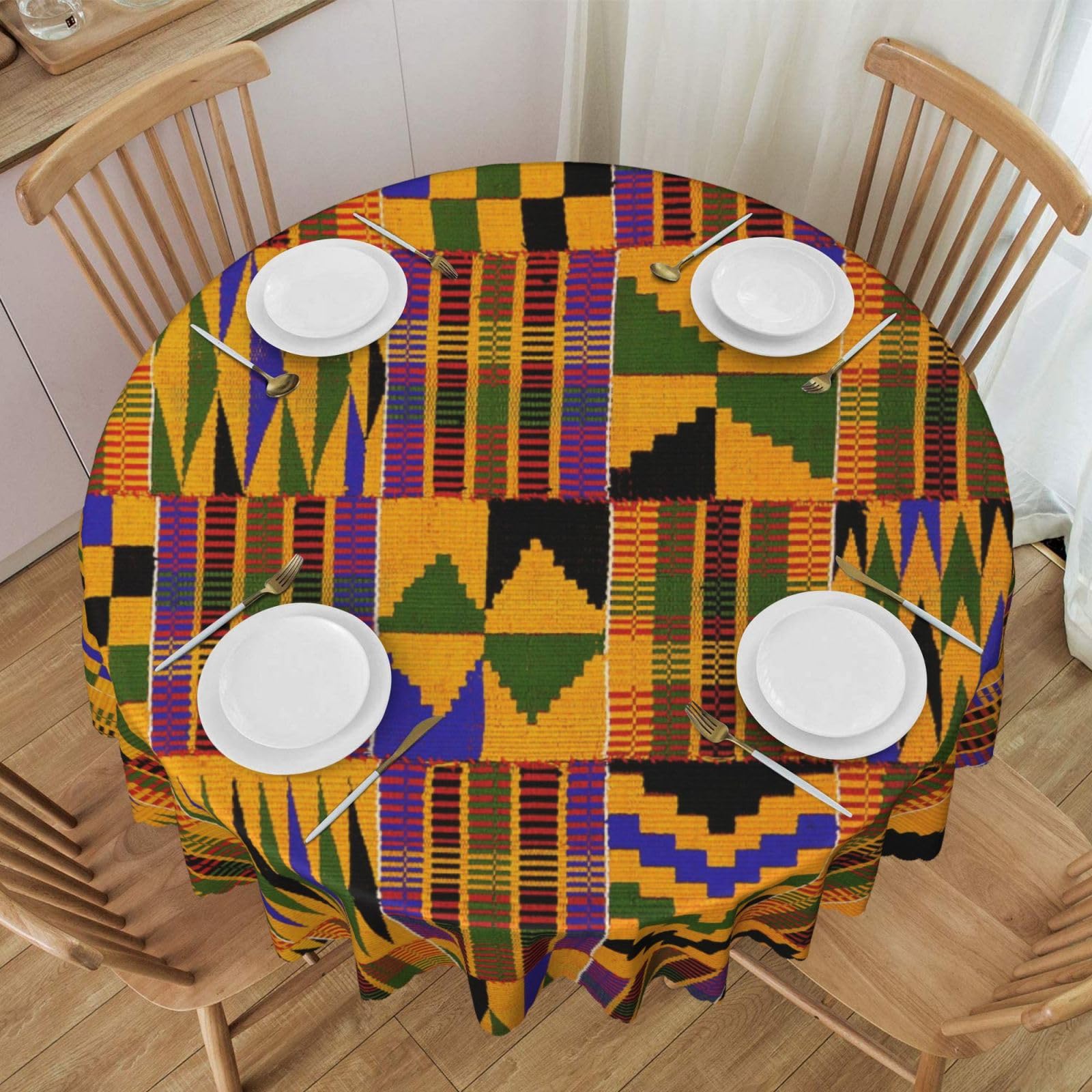 DCEHGEW 60 In Round Tablecloth with Lace, african weaving Printed Oilproof & Washable Fabric Picnic Table Cloth Table Covers