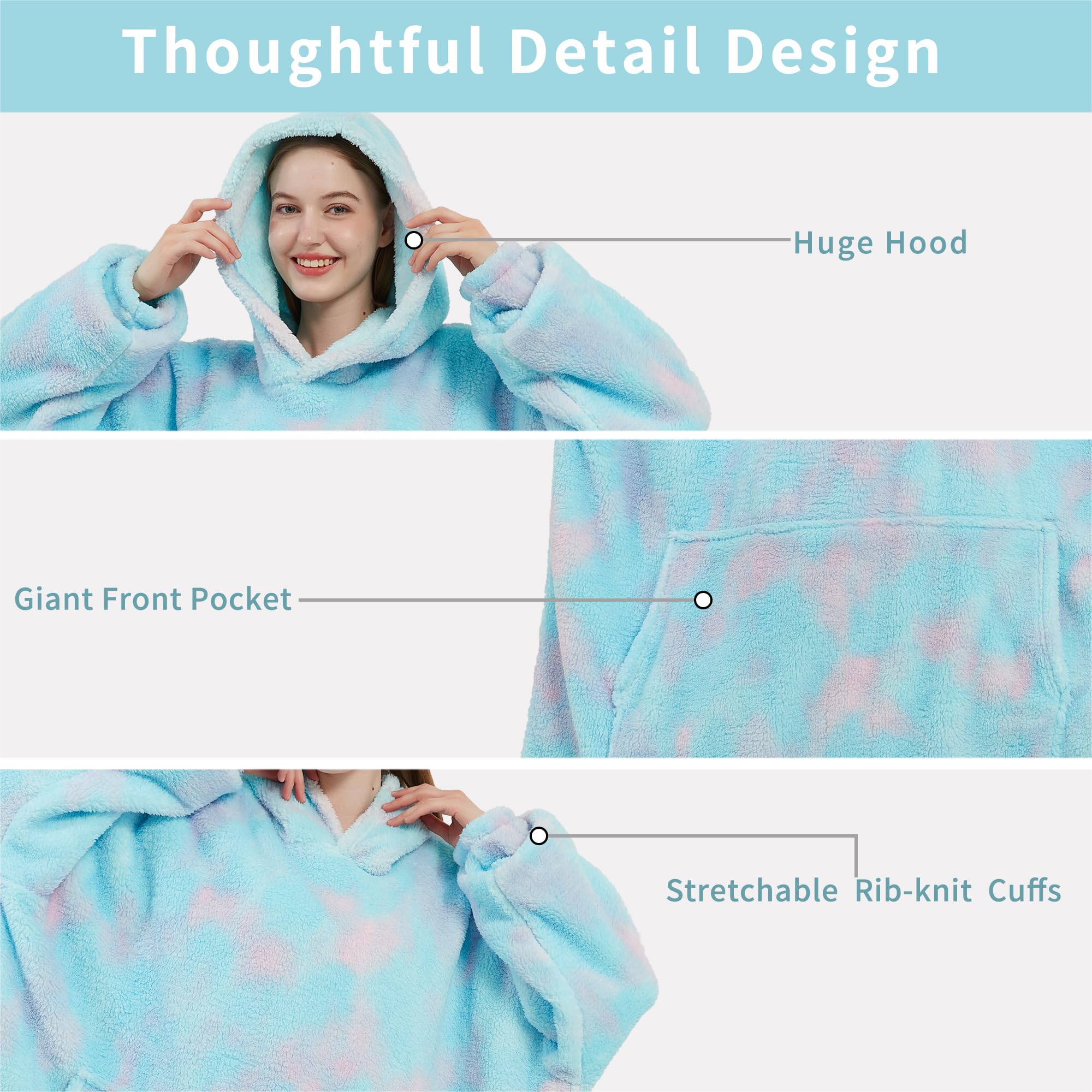 softan Coperta con cappuccio, coperta oversize indossabile in pile Sherpa, per donne e uomini, super calda e accogliente, in flanella con cappuccio, felpa regalo con tasca gigante