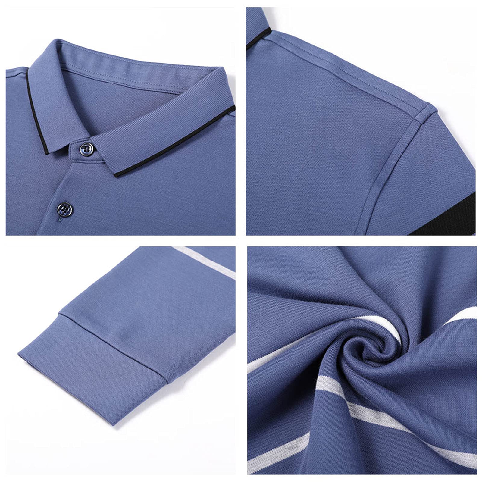 Herbst Business Casual Mode Streifen Langarm Weiche Baumwolle Knopf Poloshirt Herren Kleidung, grau, S