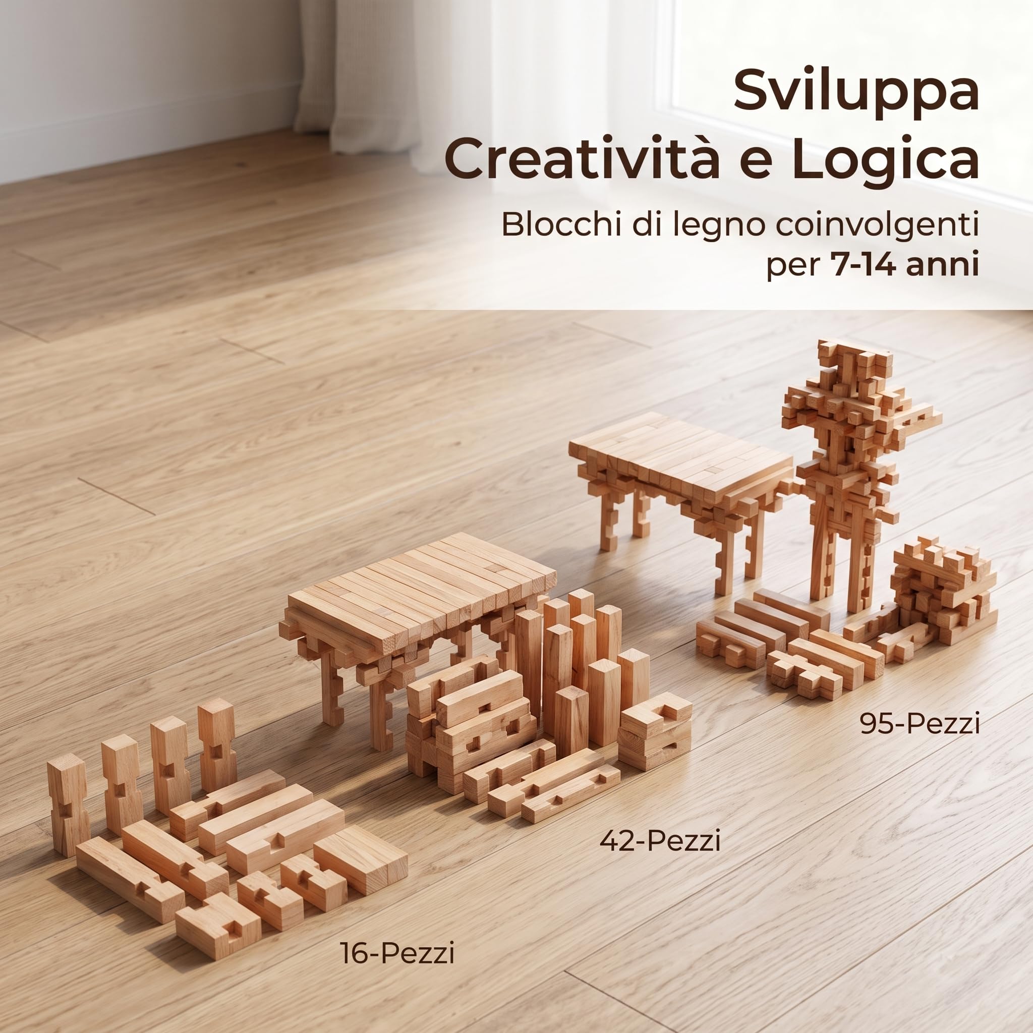 Blocchi di Costruzione in Legno, Puzzle e Rompicapo Educativi per Bambini 7-14 Anni, Cinese tradizionale; 42 pezzi