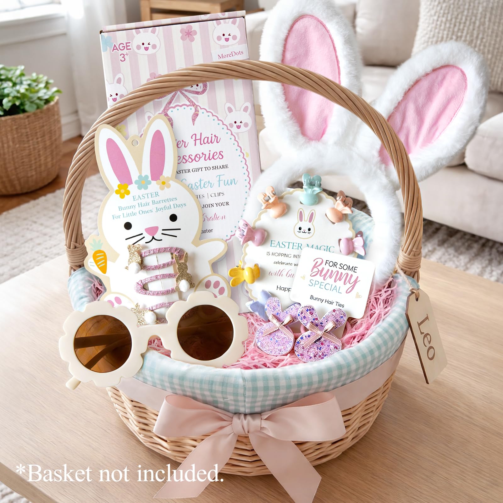 Easter Basket Stuffers - Easter Gifts for Kids - Hair Accessories Set with Plush Ear Headband Hair Ties Clips Sunglasses - Children Baby Toddler Kid Girls Bunny Fillers Gift ideas Ages 1-3 3-5 5-7 6-8