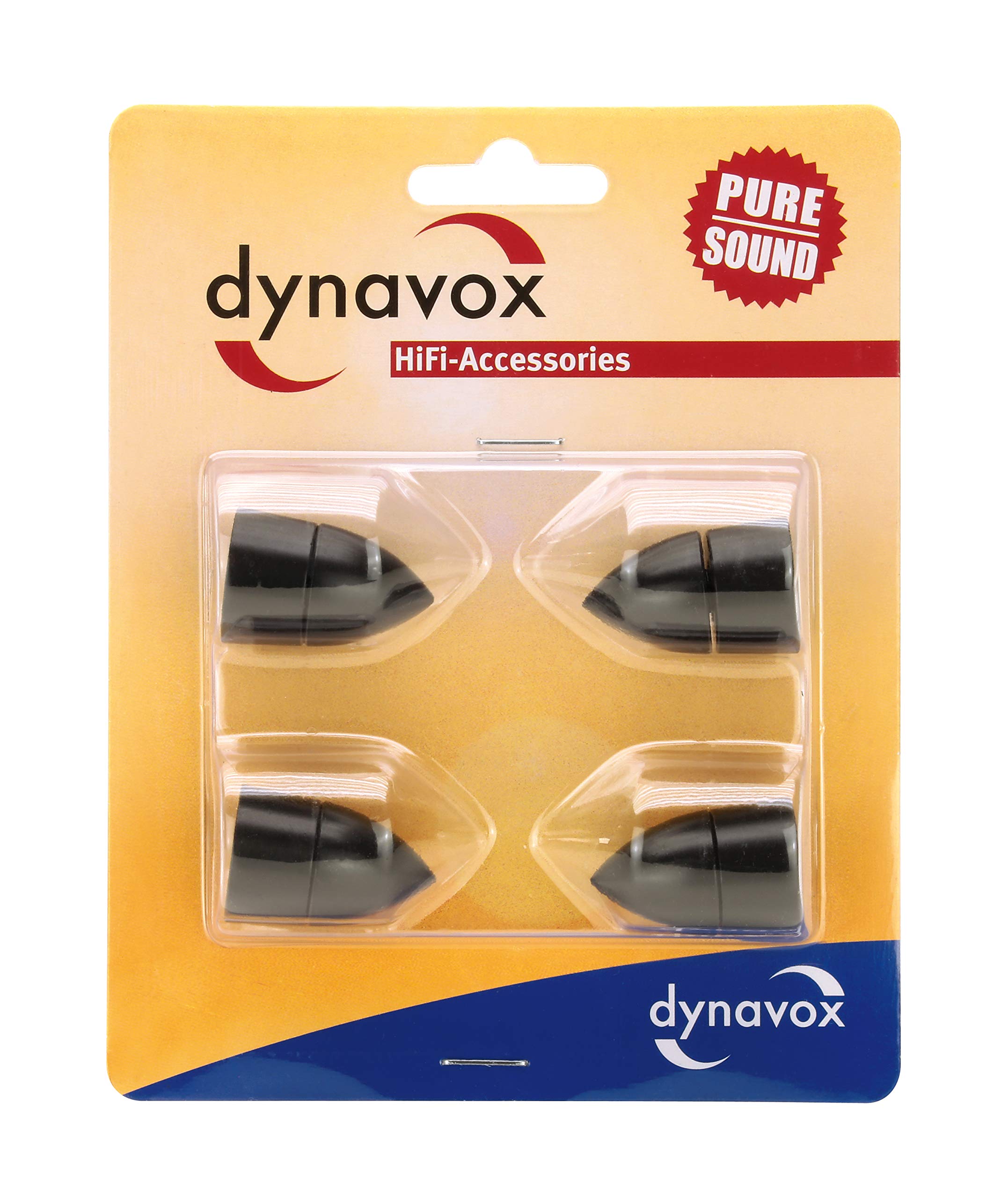 Dynavox Lot de 4 absorbeurs de sous-Watts réglables en Hauteur pour Haut-parleurs, boîtiers ou appareils Hi-FI, Montage à vis, Noir