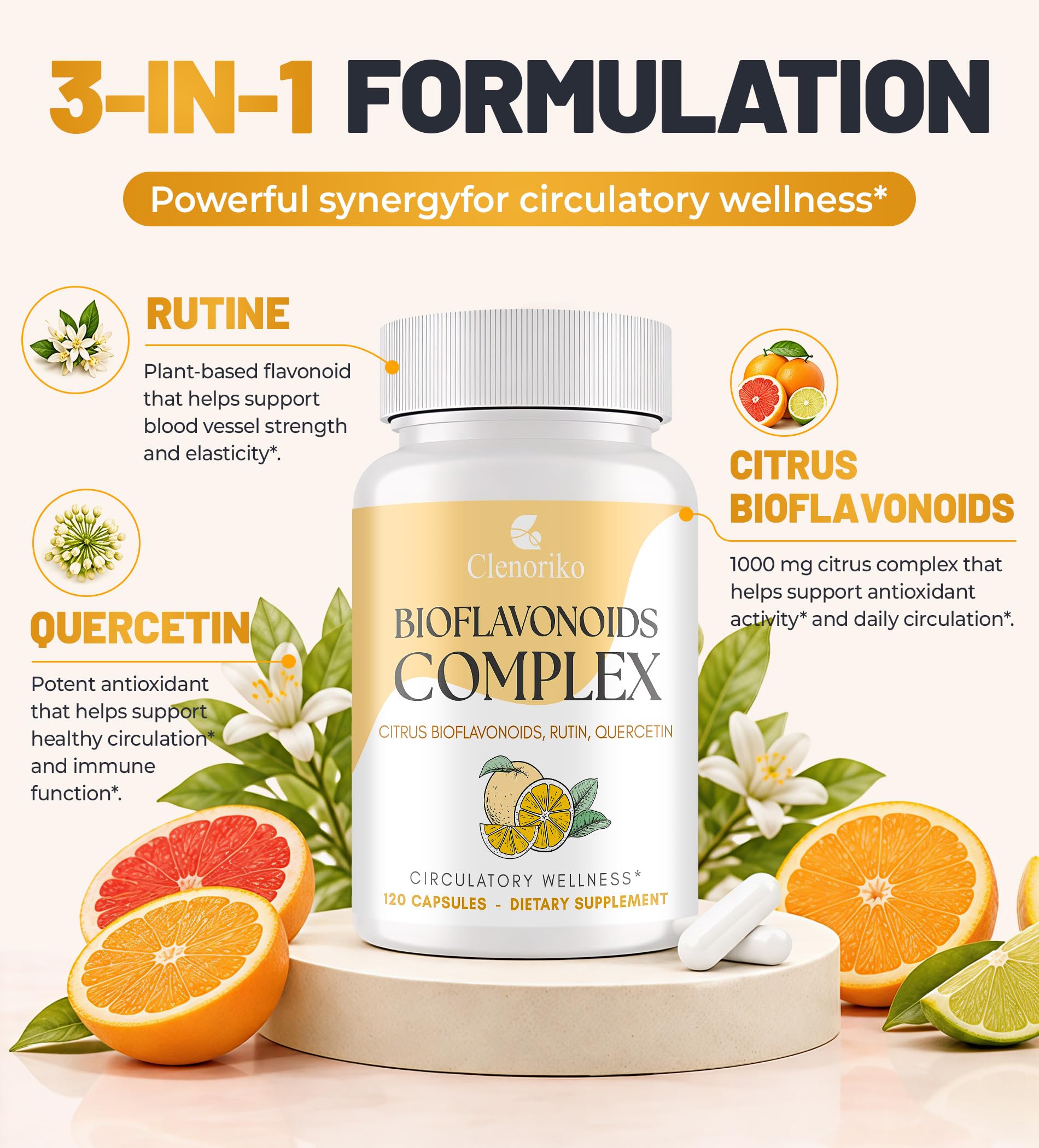 Citrus Bioflavonoids 1000mg with Quercetin & Rutin - Bioflavonoids for Antioxidant & Circulation*, Flavonoids Supplements - Standardized to 50% Hesperidin, 120 Capsules (60-Day Supply) — Amazon image 2