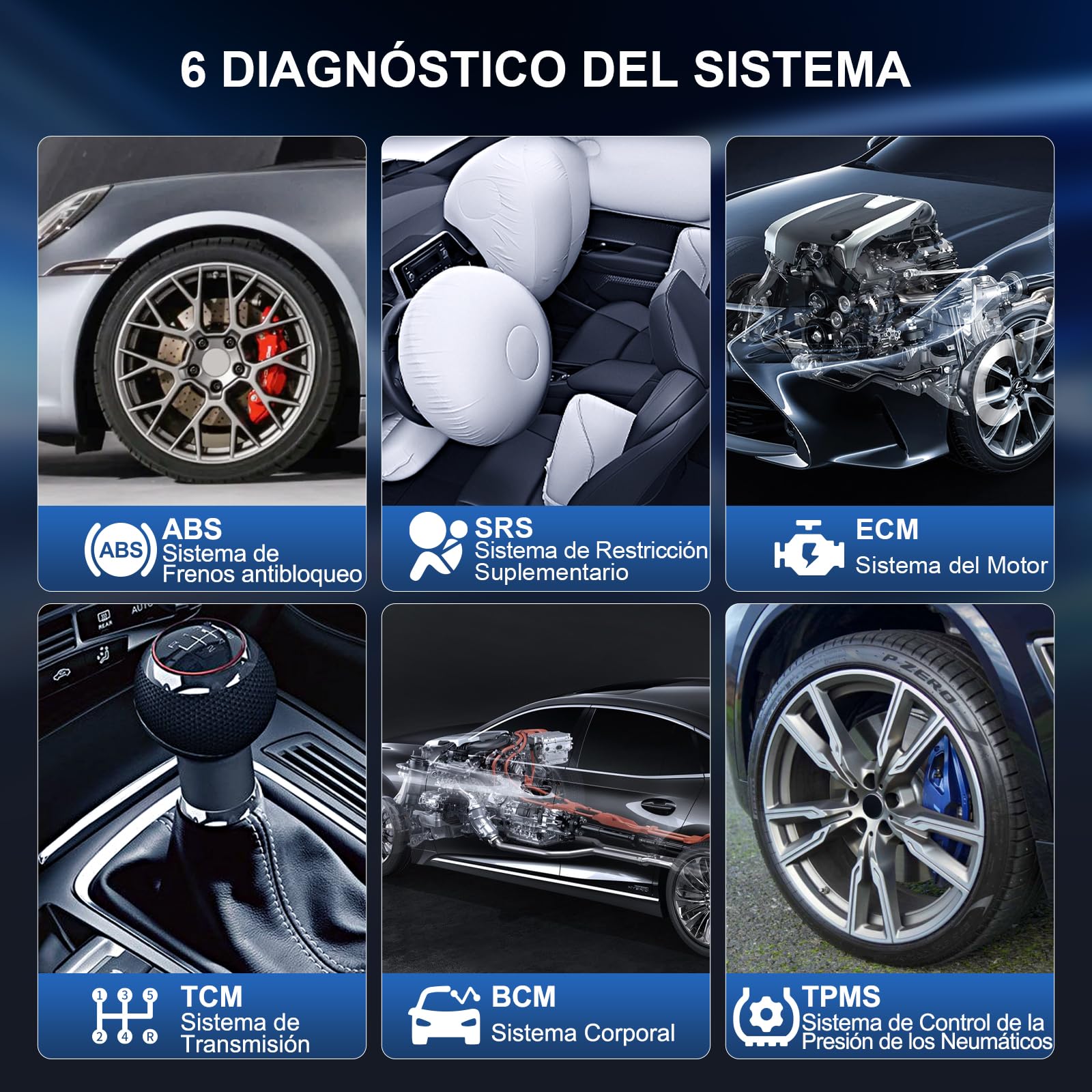 MUCAR CS6 Diagnosis Coche Multimarca con 6 Sistema ABS+SRS+ECM+TCM+BCM+TPMS | OBD2 Diagnosis Y 7 Funciones De Reinicio, OBD2 Diagnóstico para Vin Automático Actualización Gratuita