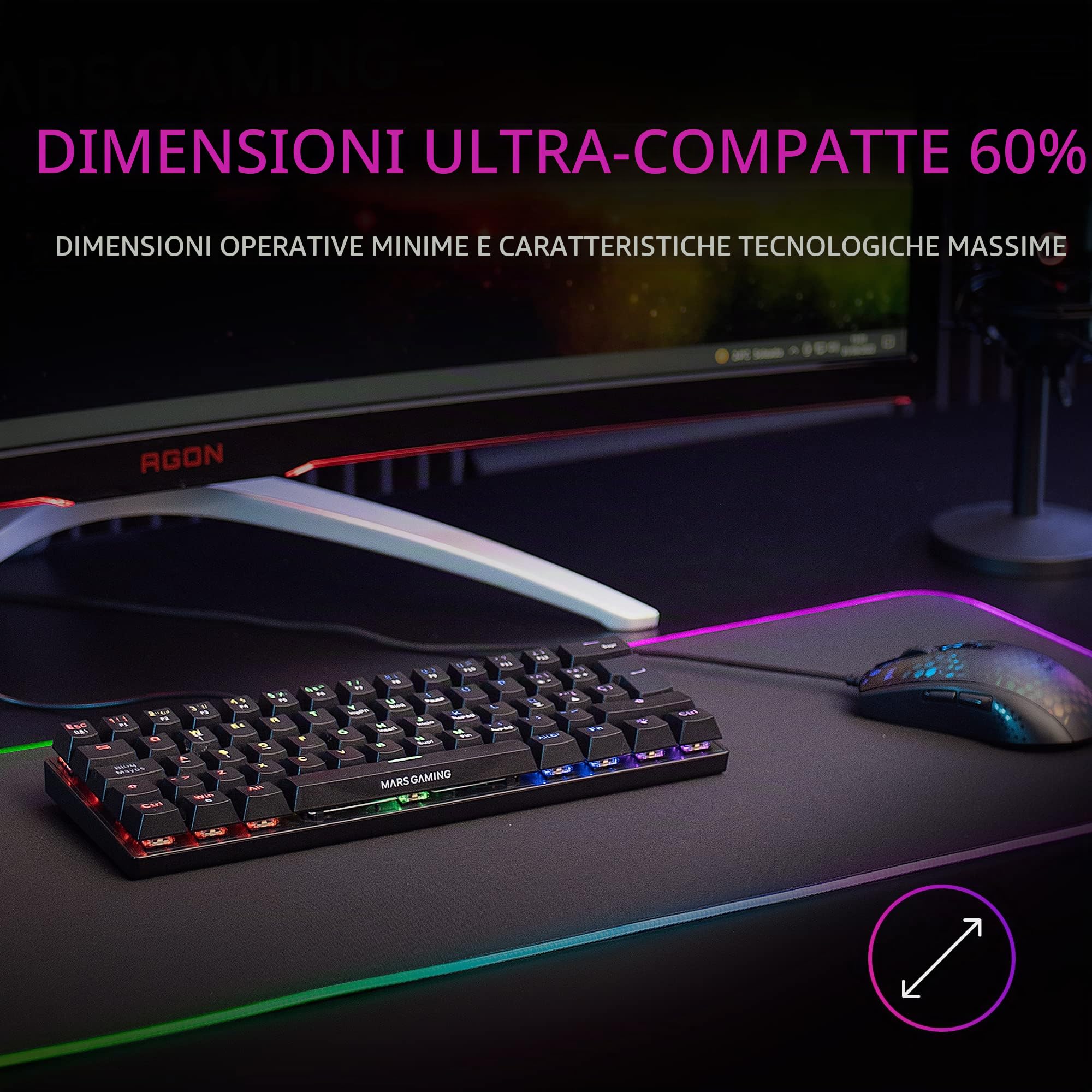 Mars Gaming MK60 Nero, Tastiera Gaming Meccanica FRGB, Antighosting, Switch Meccanico Blu, Lingua Italiano