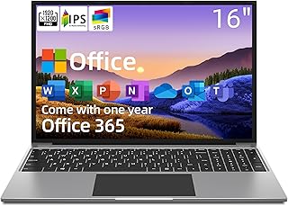 jumper 16 Inch Laptop, Intel Celeron Quad Core CPU, FHD IPS Screen (16:10), 4GB DDR4 128GB Storage, Laptops Computer with Office 365 1-Year Subscription, 4 Stereo Speakers, Numeric Keypad.