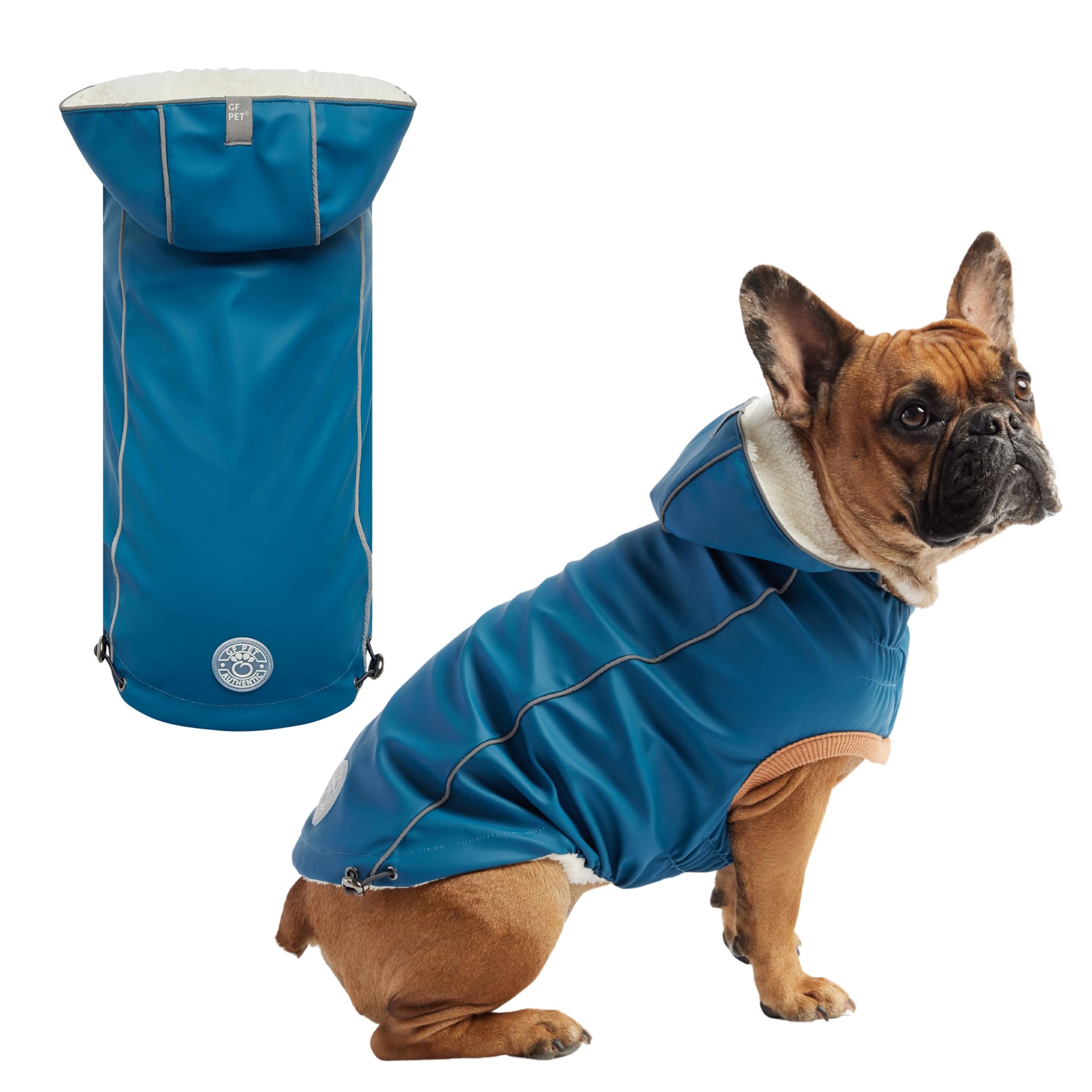 GF PET Raincoat for Dogs | Insulated & Reflective Waterproof Dog Rain Coat Jacket with Adjustable Hood, Neck, Chest | Comfortable & Easy-On Dog Rain Coats for Pets - Dark Blue - X Small