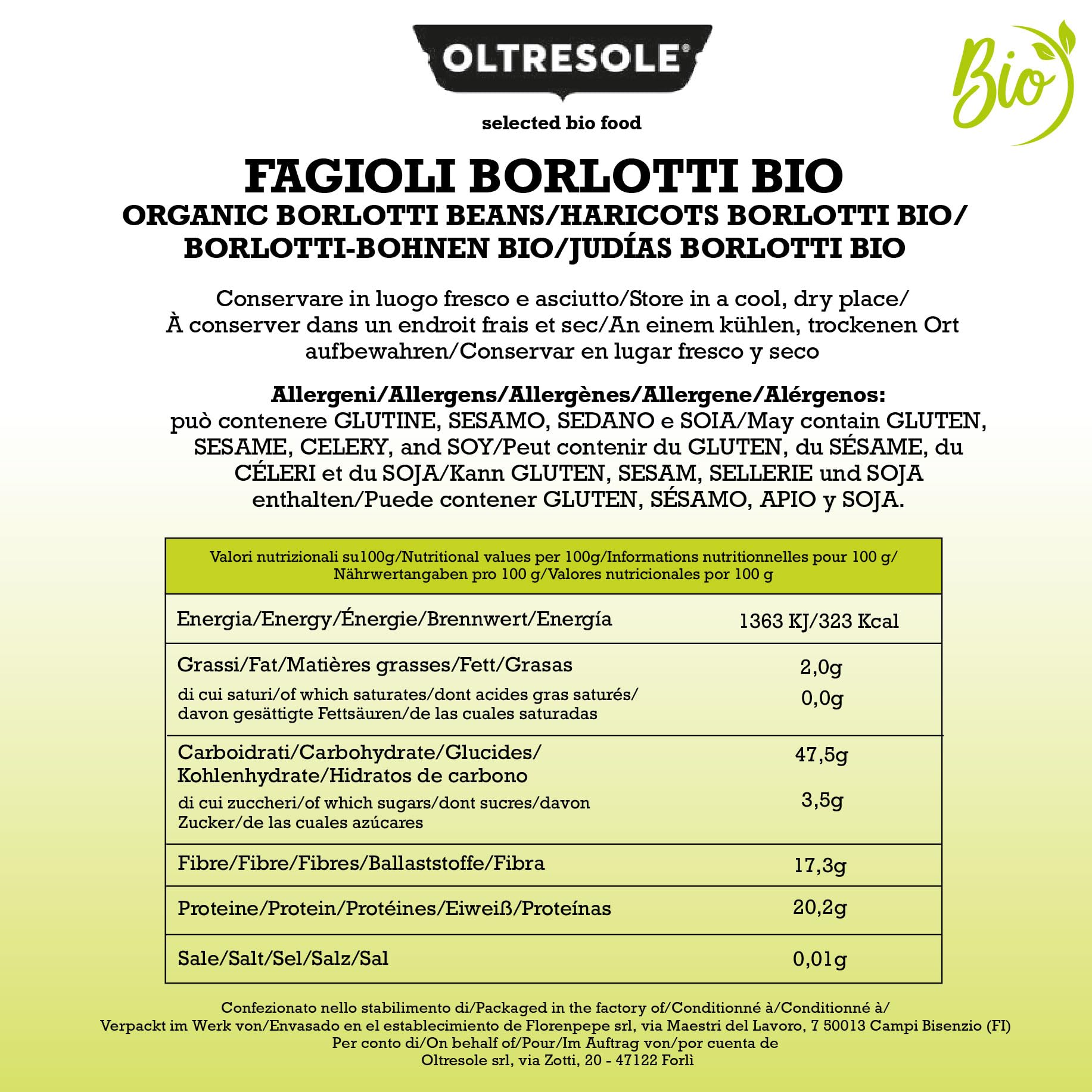 Oltresole, Bio-Borlotti-Bohnen 1 kg, Bio-Trockenhülsen aus kontrolliertem Anbau, ideal für Salate, Suppen und Beilagen, Ideal für Familien