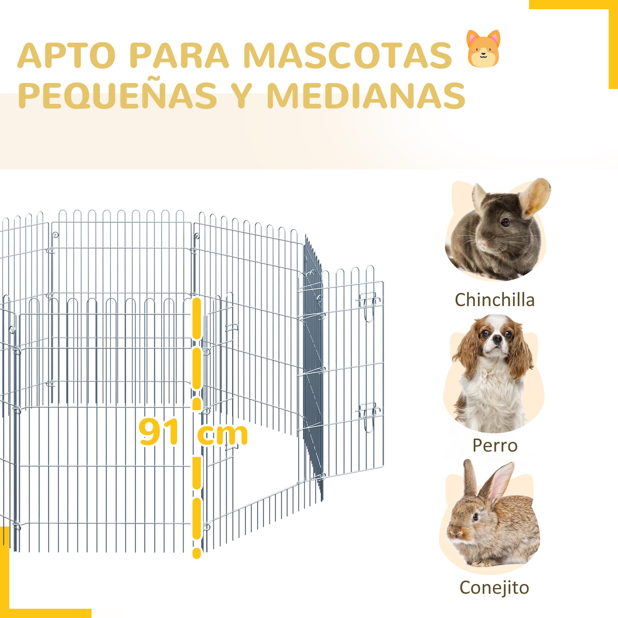 PawHut Parque para Mascotas Valla Corral 8 Vallas 63x76cm + Puerta Entrenamiento Perros