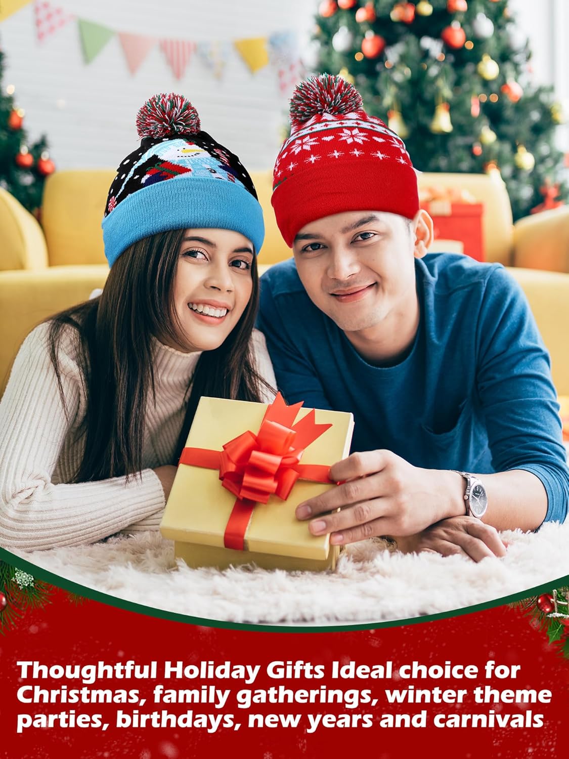 9 Pcs Christmas Knitted Hats Bulk Xmas Winter Beanie Hats with Pom Santa Crochet Cap for Men Women Party Gift - Image 6