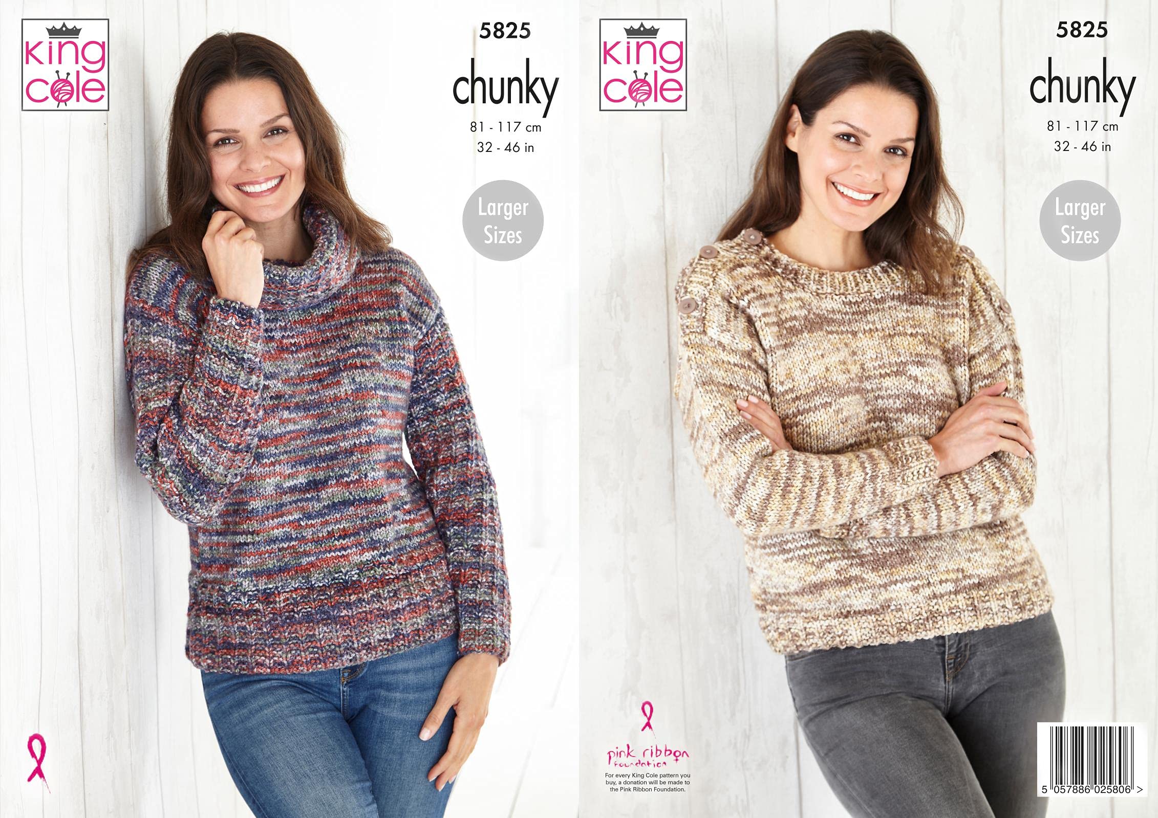 King Cole Chunky Knitting Pattern - 5825 Ladies Sweaters