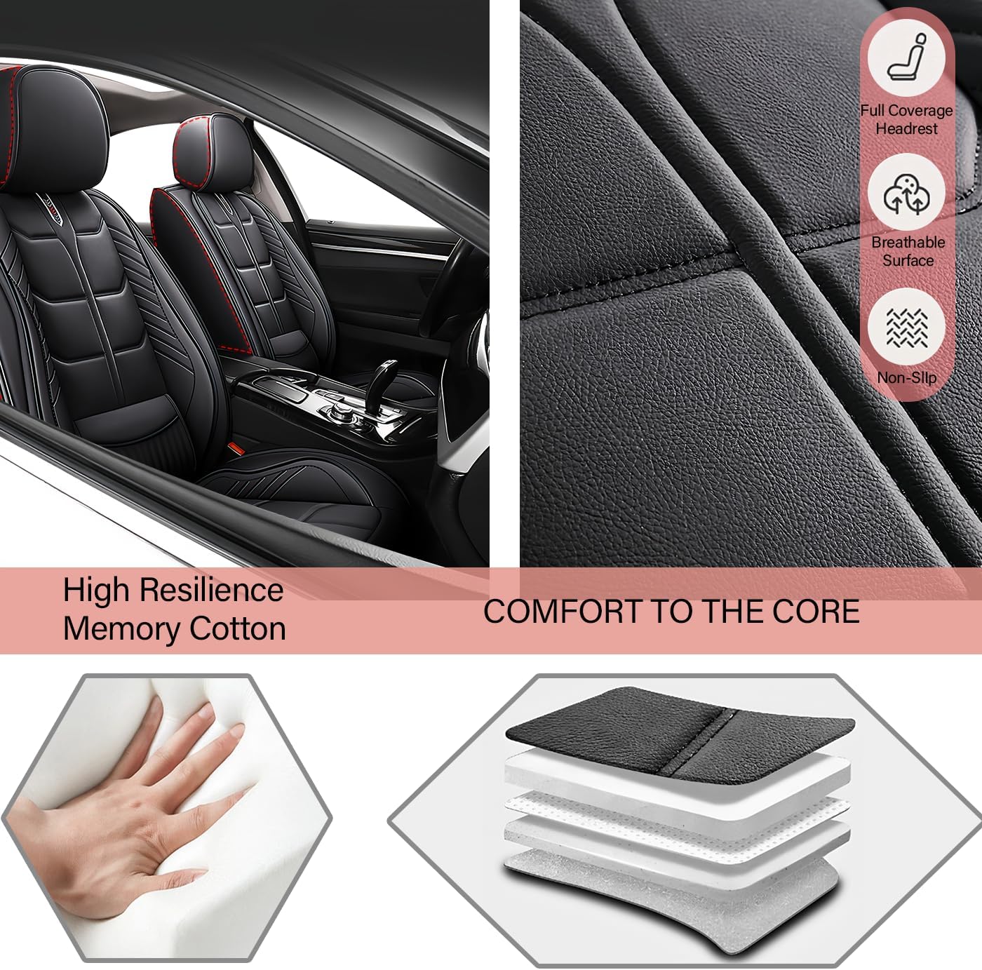 Custom Fit for Buick Enclave 2008-2025 Car Seat Covers Full Set,7-Seats PU Leather Seat Protectors | Heated & Ventilated | SRS Airbag Compatible |Full Set,Black