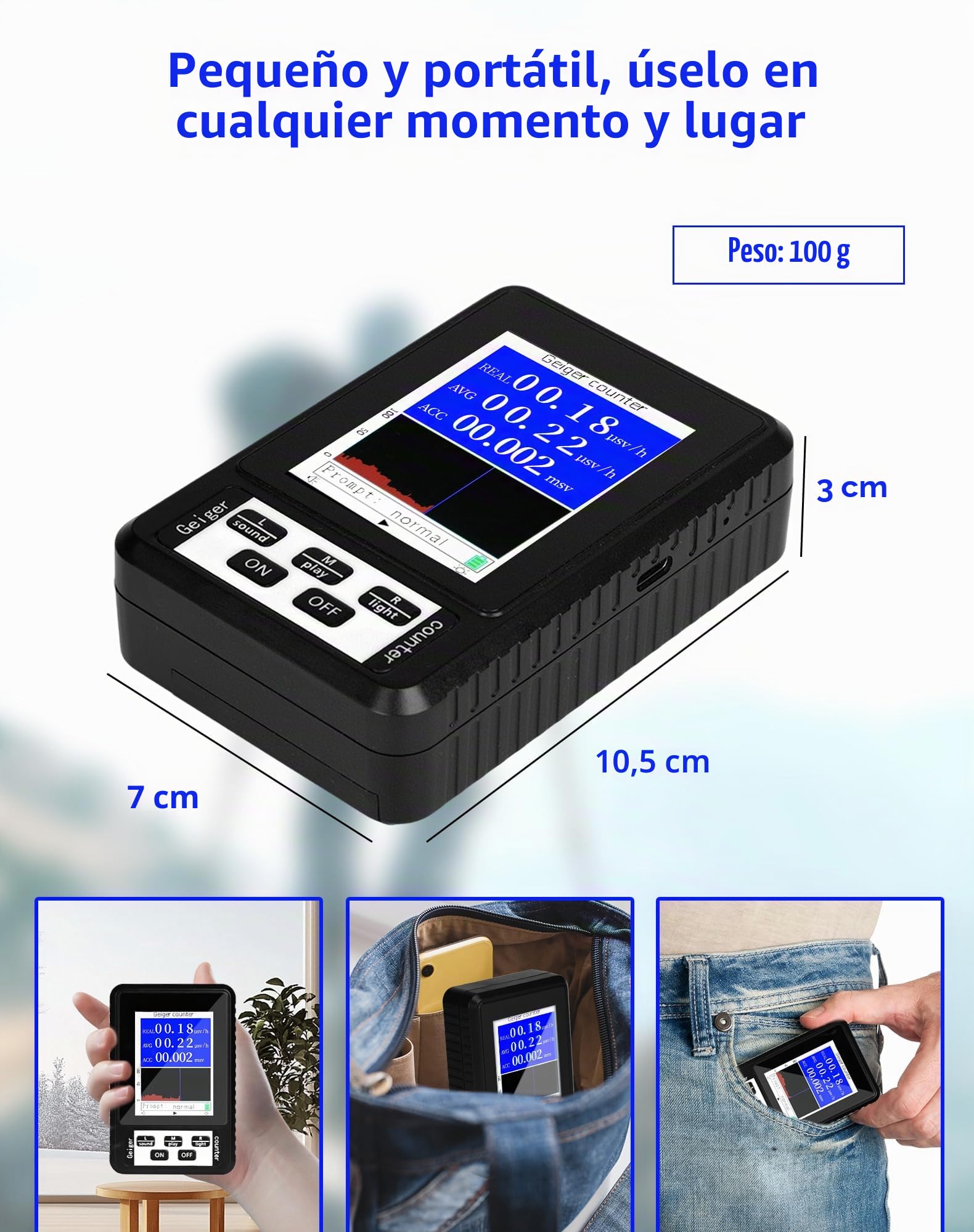 LAOYE Contador Geiger Dosímetro de Radioactividad para Medición Beta Gamma Rayos X Tester Detector de Radiación Nuclear Detecctor de Radiación Nuclear - Ultraligero y Portátil