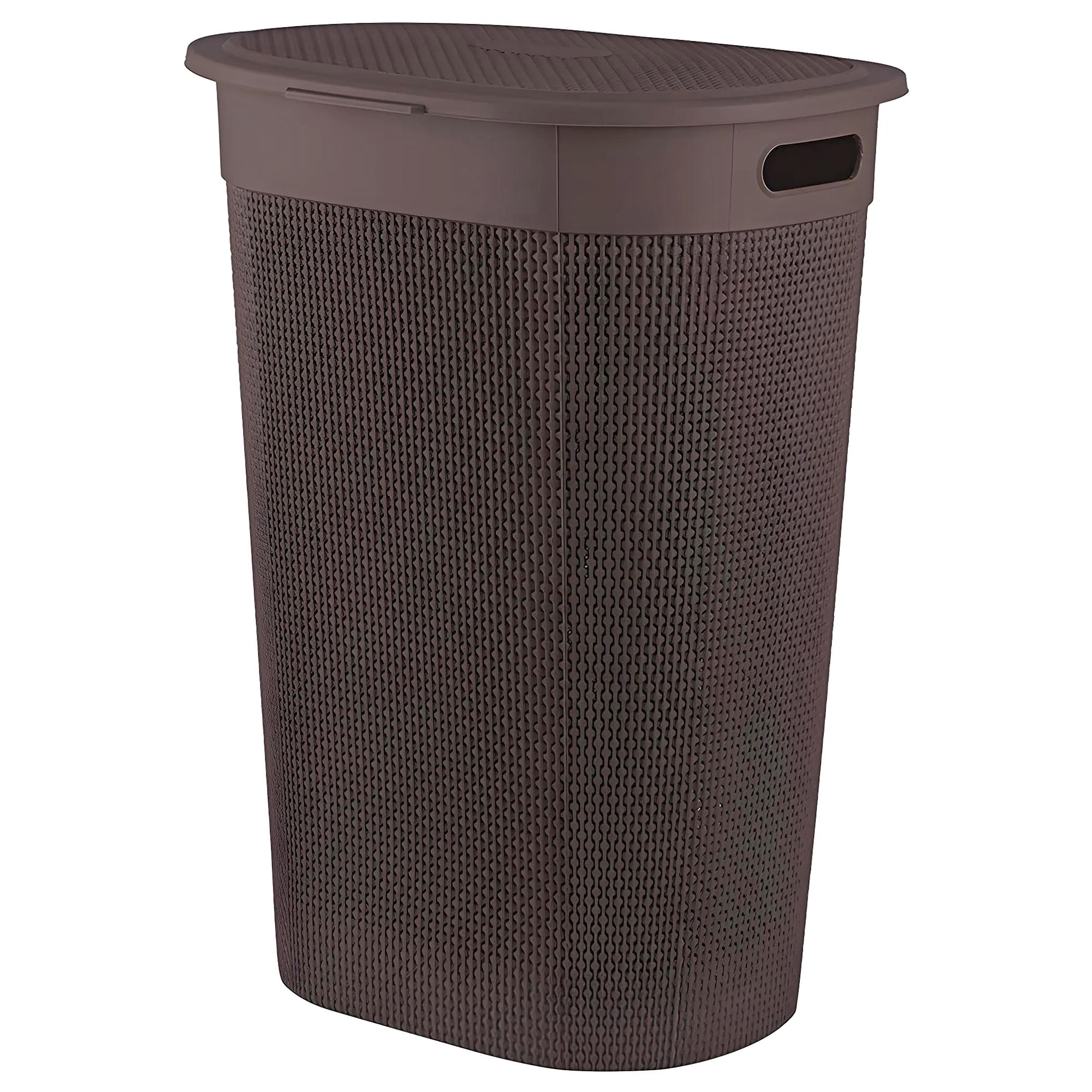 Kuber Industries Multipurpose Plastic Laundry Basket/Bin/Hamper|Durable Plastic & Woven Design|Storage Organizer With Lid,Size 44 x 44 x 60 CM, Capicity 55 Ltr. (Brown)-46HH0455