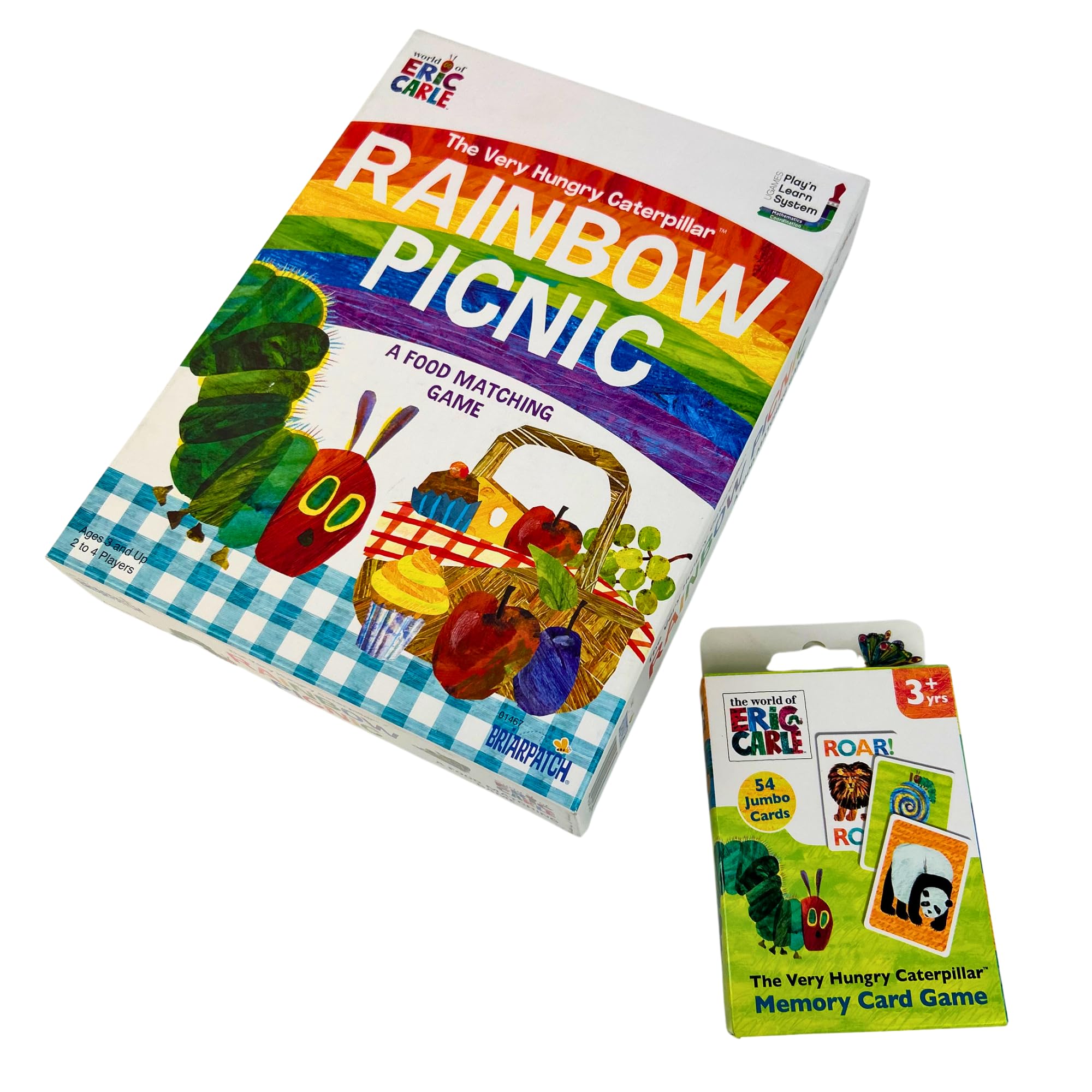 University Games The Very Hungry Caterpillar Rainbow Picnic Game & Memory Card Game Bundle – Kids Colour Matching Board Game + 54 Card Matching Game – Eric Carle Educational Toy for Toddlers Age 3+