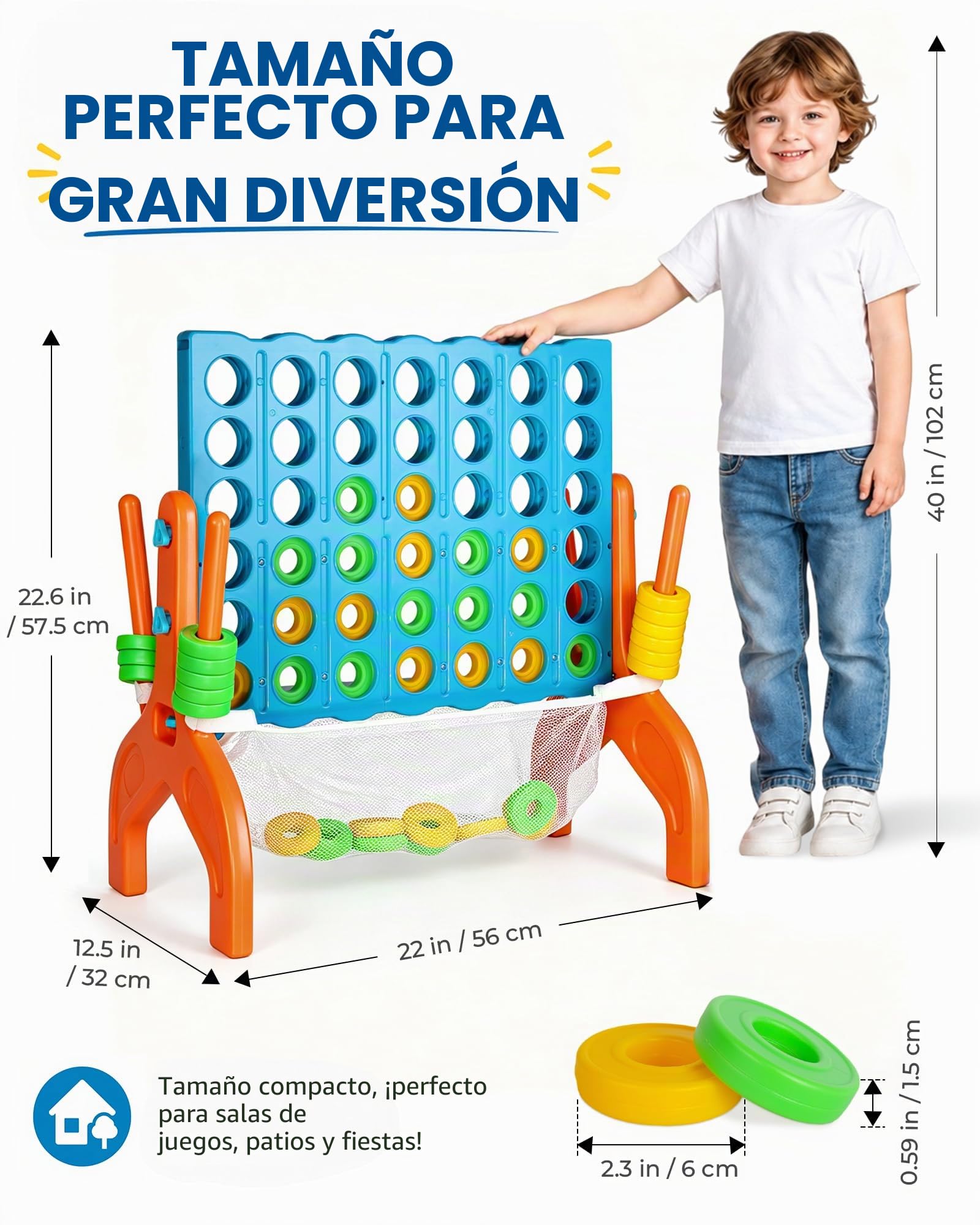 Giant Connect 4 - Juego de estrategia Connect 4 de para niños a partir de 3 años, perfecto para diversión en interiores y exteriores de 4 en fila, reuniones familiares y fiestas