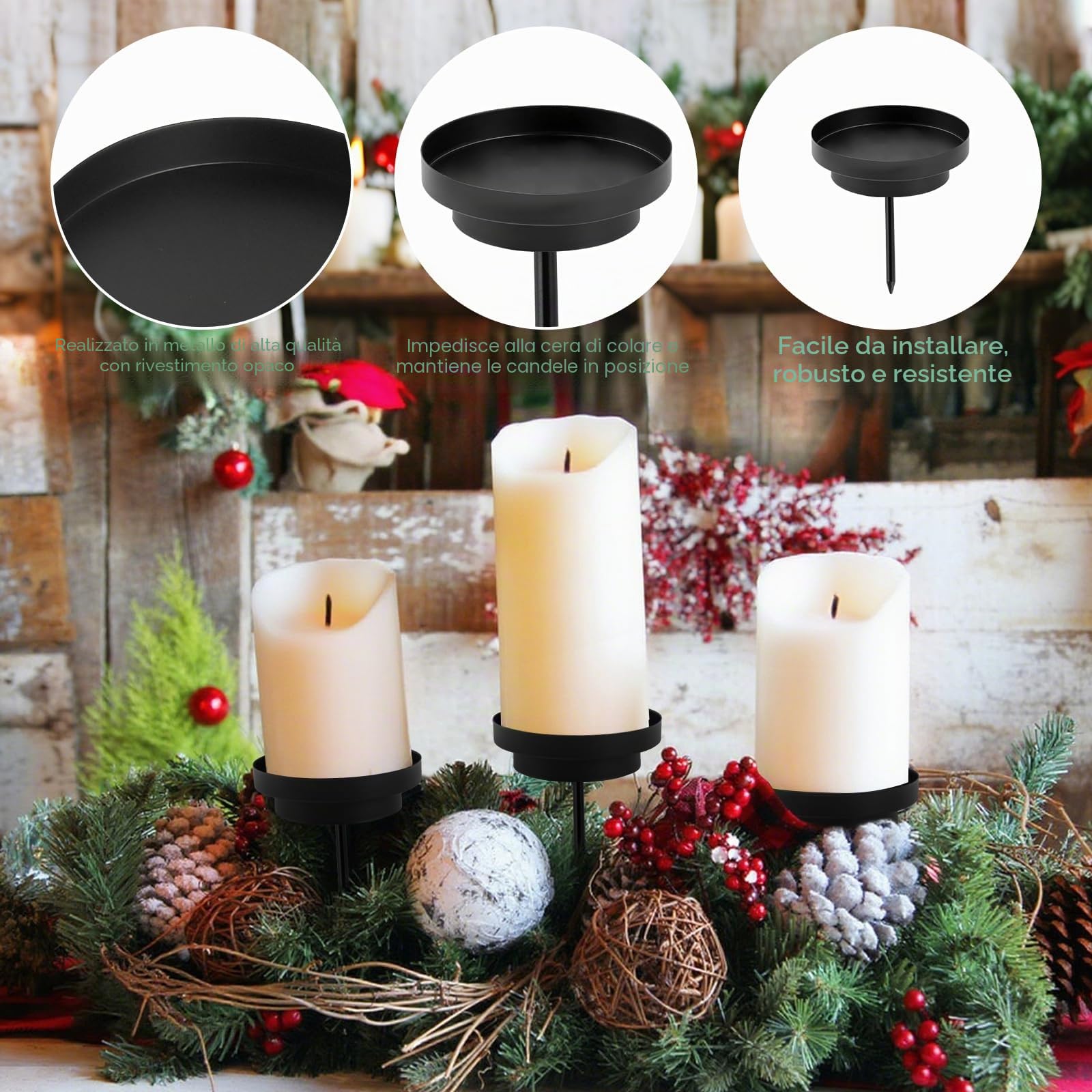 4 portacandele a forma di corona dell'Avvento, 2 in 1, in metallo, 8 cm, per cene a lume di candela, sala da pranzo, decorazioni per camini
