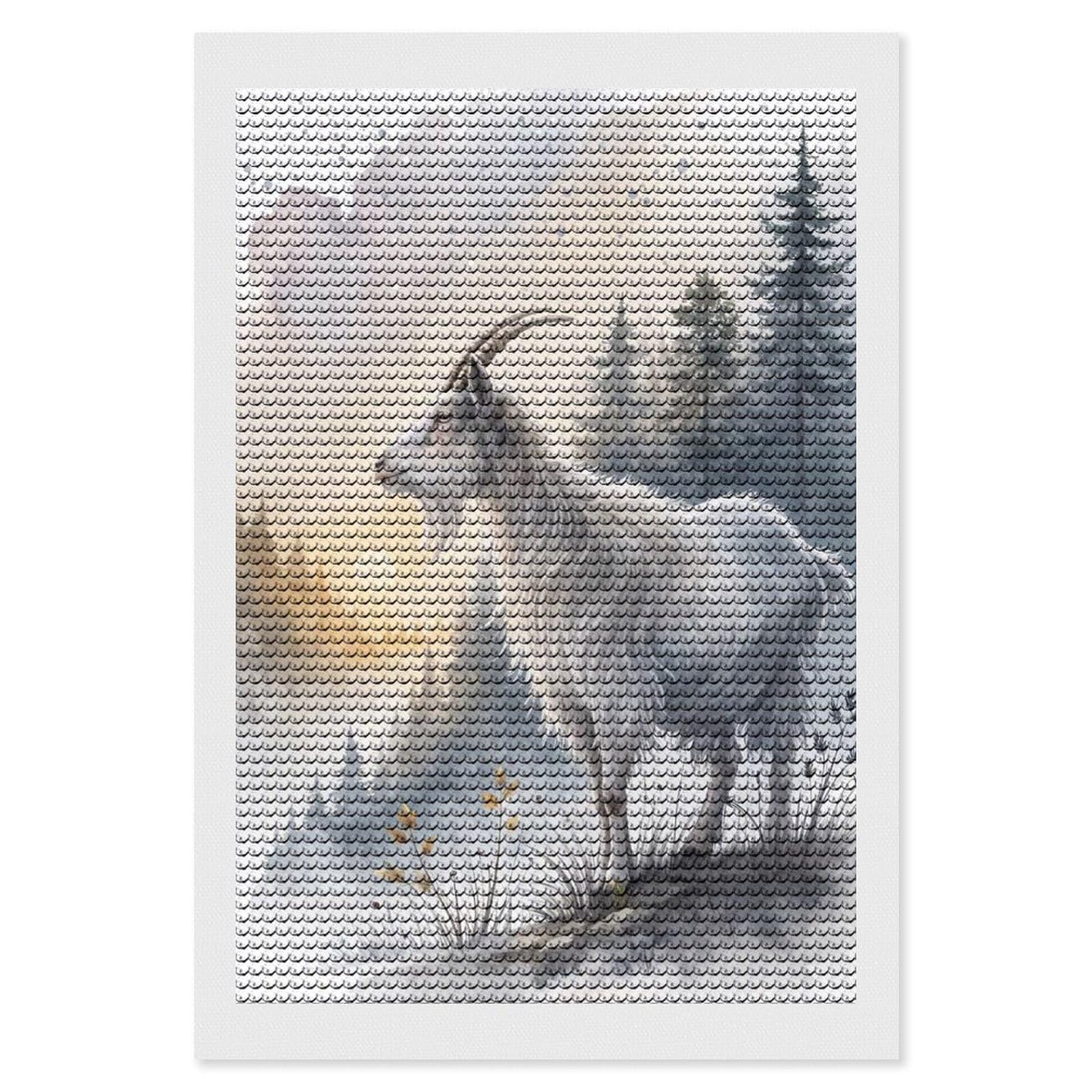 Junmoney White Goat in Misty Mountains Diamond Painting Kit 8"x12", Festive Craft Gift, Bedroom Decor, Full Kit Included, Creative Gift Idea