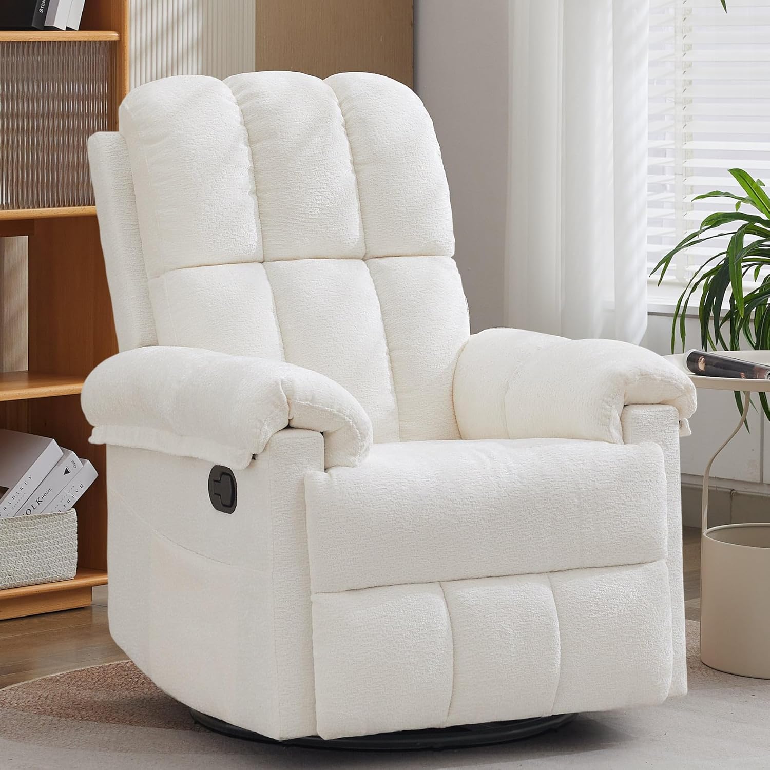 KORSER Beige Chenille Swivel Rocker Recliner Chair for Small Spaces - Manual Recline, Nursery Rocking Chair, 330 lbs Capacity