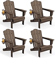 Vista 14 de Juego de sillas Adirondack plegables KINGYES de 2, Silla plegable Adirondack de HDPE para todo clima, Café
