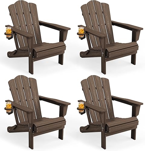 Vista 13 de KINGYES - Silla Adirondack plegable, sillas de patio de polietileno de alta densidad para todo tipo de clima, silla de césped con textura de madera