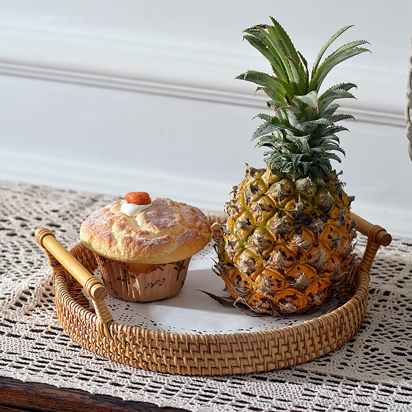 Vassoio di Rattan, Cesto di Rattan Intrecciato da 9 Pollici