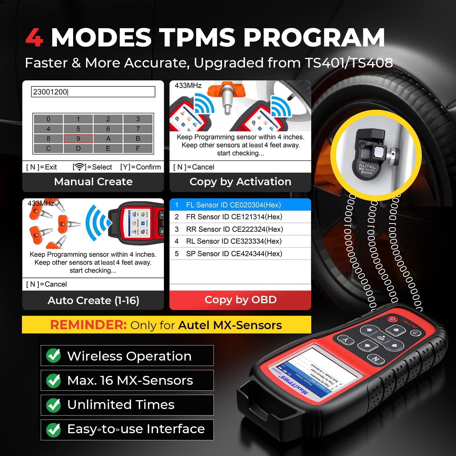 Autel MaxiTPMS TS508WF TPMS Programmiertool, 2026 WiFi Ver. von TS508 TS501Pro TS408S, Programm MX-Sensor, Zurücksetzen/Lernen/Aktivieren Alle RDKS Sensoren, TPMS Scan-Werkzeug DTCs Lesen/Löschen