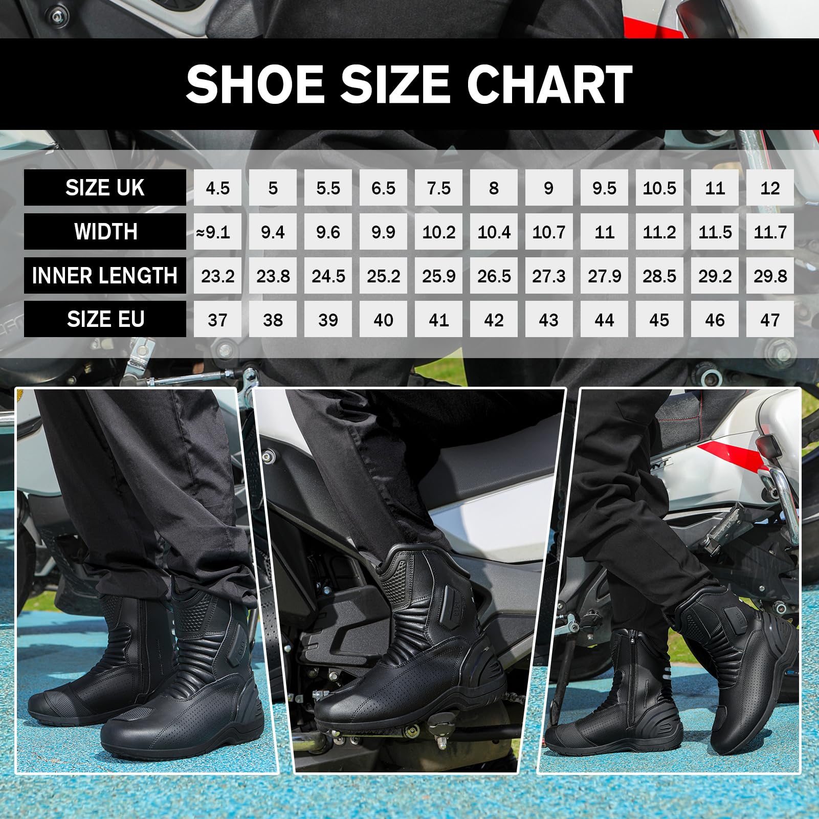 Chaussures De Moto Pour Homme Et Femme, Bottes De Souliers Motard En Cuir Respirant Avec Maintien De La Cheville, Semelles Antidérapantes Hydrofuges