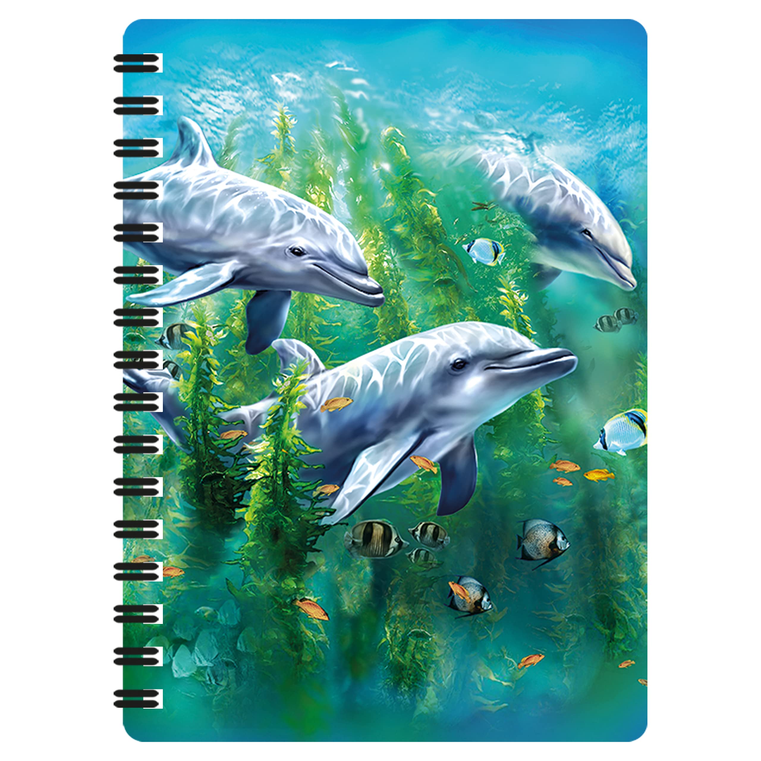 3D LiveLife Jotter - Dolphin Kelp Bed from Deluxebase. Lenticular 3D Ocean 6x4 Spiral Notebook with plain recycled paper pages. Artwork licensed from renowned artist Tami Alba