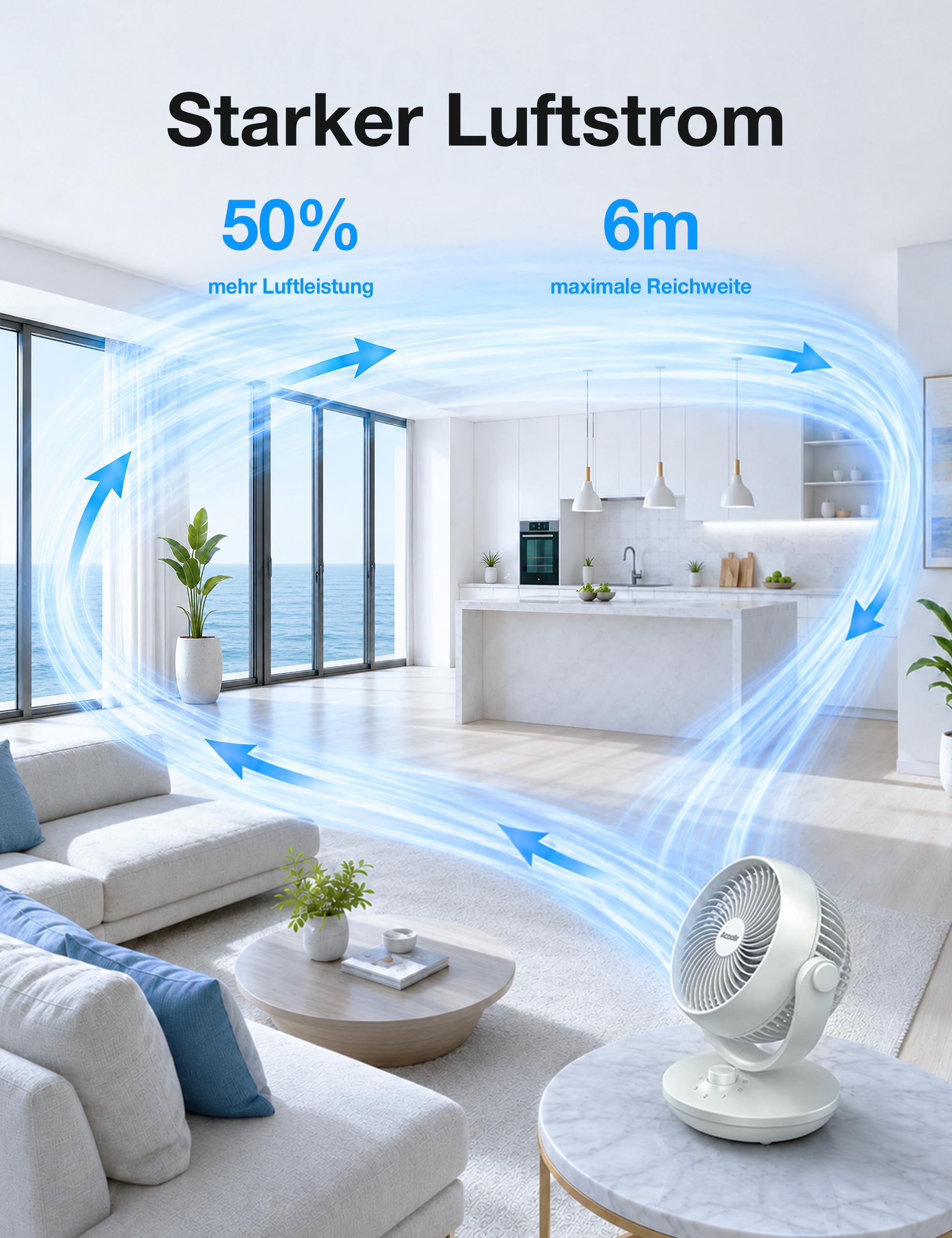 Acoolir Ventilator Leise 24dB Ultra-Leise, Tischventilator mit Dualer Oszillation 70° Horizontal + 100° Vertikal, 3 Geschwindigkeitsstufen, Ventilator Klein für Schlafzimmer, Homeoffice, Wohnzimmer