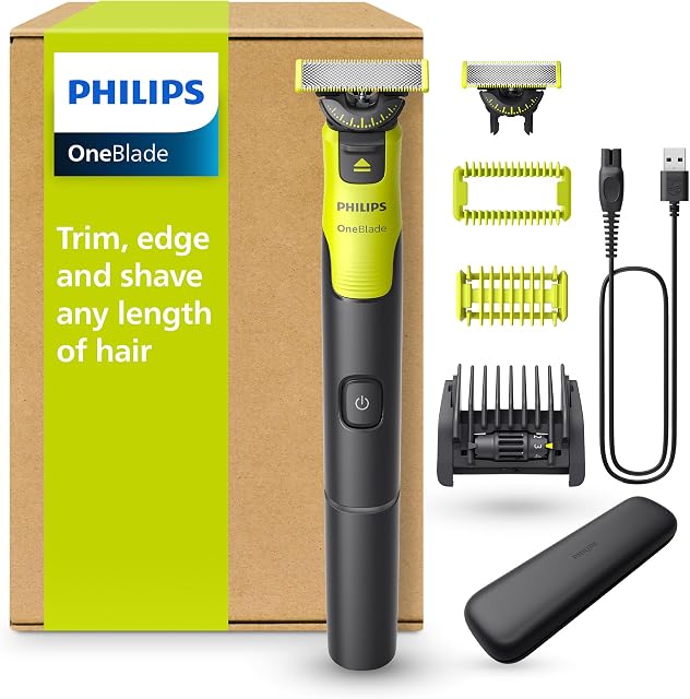 Philips OneBlade 360 avec Face Hybride Connectivité + Corps, rasoir électrique, bourrelet et rainure du corps, 360 Technique de lame, 1x360 Lame pour visage, 5in1 Peigne réglable, kit de corps, étui de voyage, QP4631/65