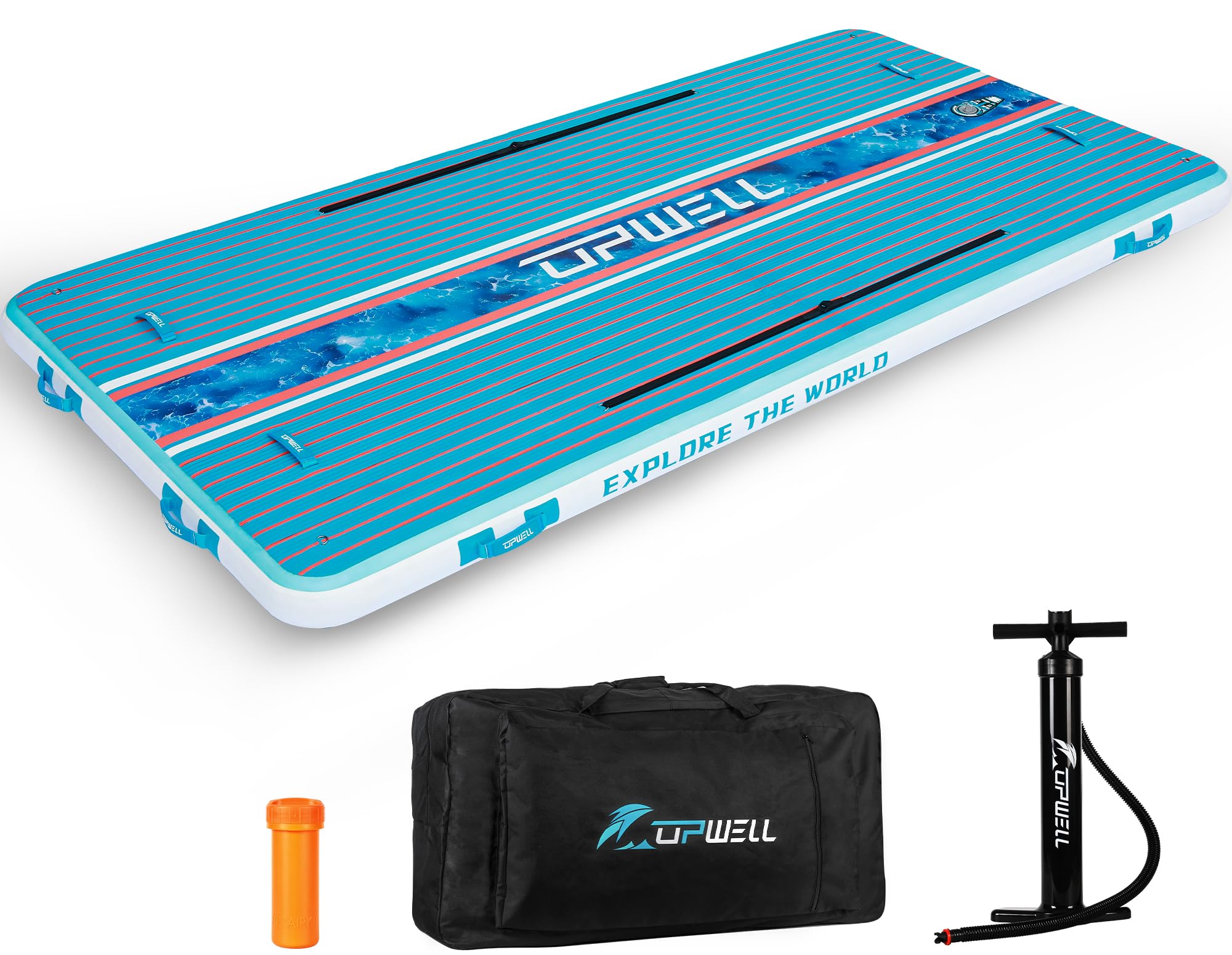 UPWELL Inflatable Dock Platform for Lake, Inflatable Floating Dock Inflatable Dock Platform Floating Island Raft with None-Slip Surface, Air Pump, Carry Bag for Lake Ocean