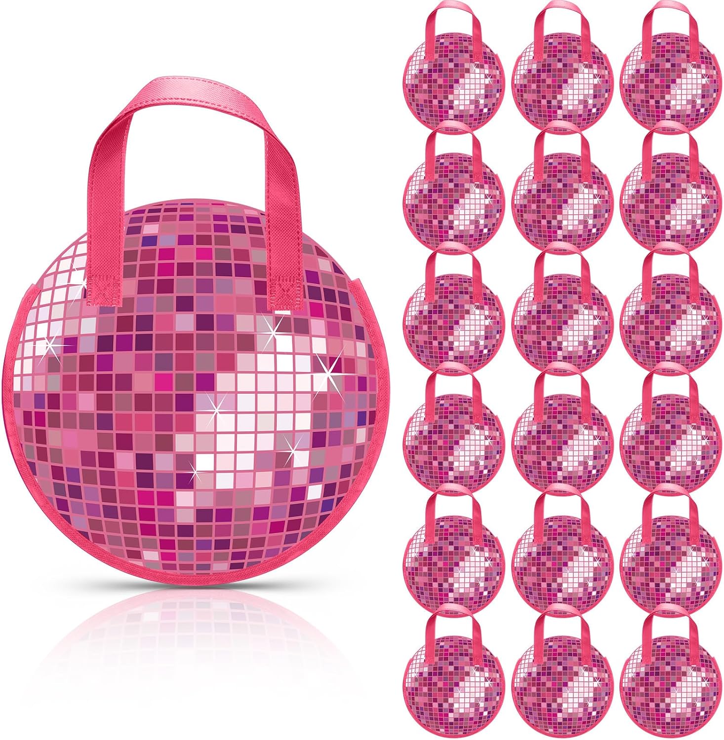 Aliceset 18 Pcs Disco Party Gift Bags Disco Ball Non Woven Goodie Bags Tote 70s 80s Supplies for Women Dancing Bachelorette Birthday Wedding Bridal Shower Party Decoration (Pink)