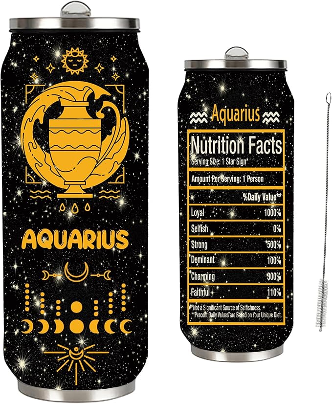 17OZ Aquarius Constellation Zodiac Stainless Steel Tumbler With Straw Lid, Coffee Mug, Car Cup - Astrology Fans Birthday Gifts